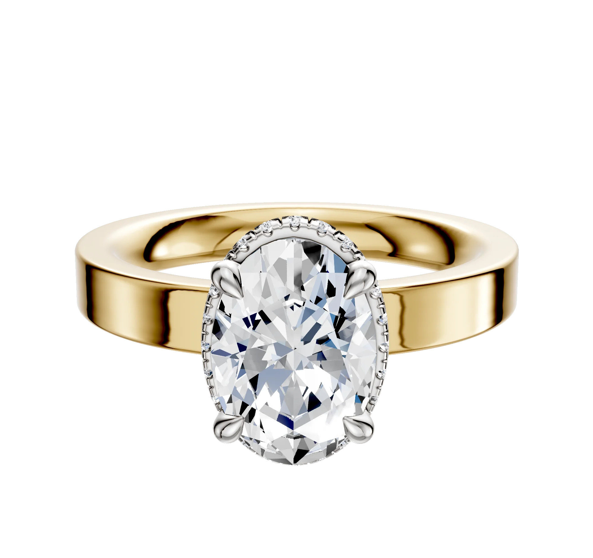 18K Two Tone 4 Prong Collar Classic Flat 3.0mm Engagement Ring