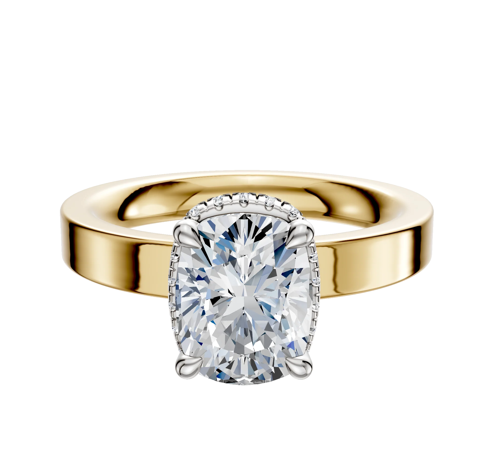 18K Two Tone 4 Prong Collar Classic Flat 3.0mm Engagement Ring