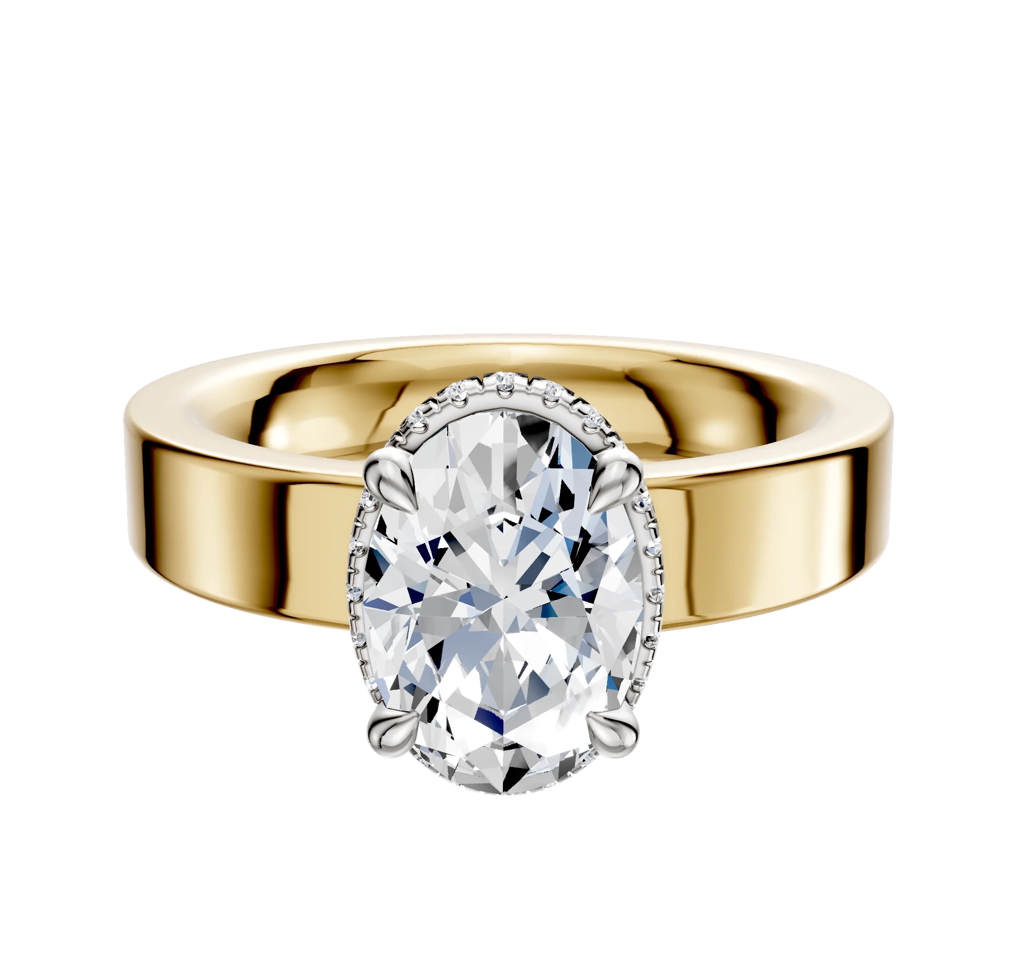 18K Two Tone 4 Prong Collar Classic Flat 4.0mm Engagement Ring