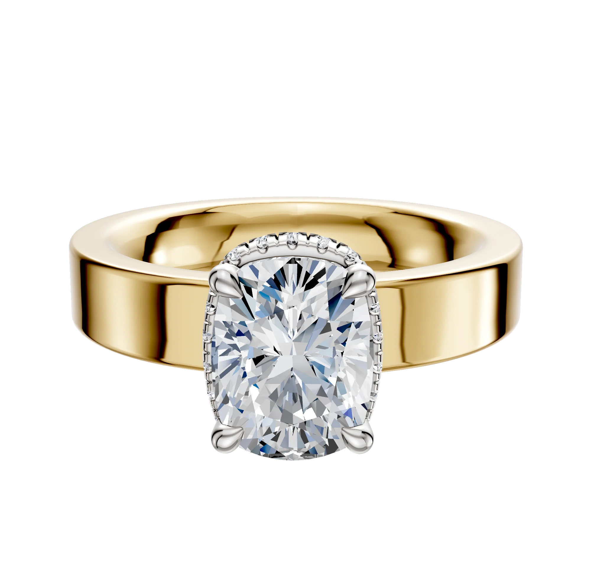 18K Two Tone 4 Prong Collar Classic Flat 4.0mm Engagement Ring