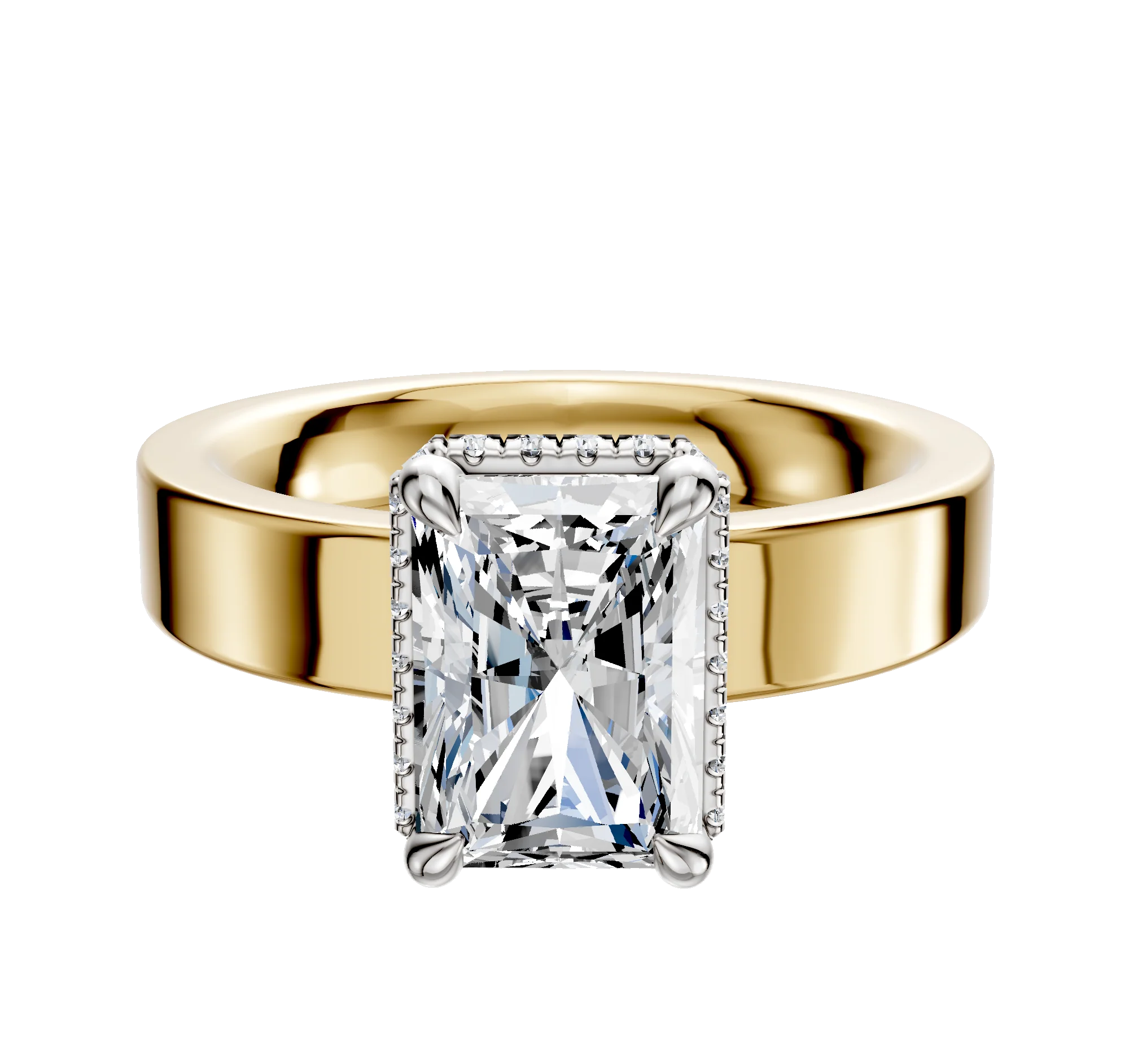 18K Two Tone 4 Prong Collar Classic Flat 4.0mm Engagement Ring