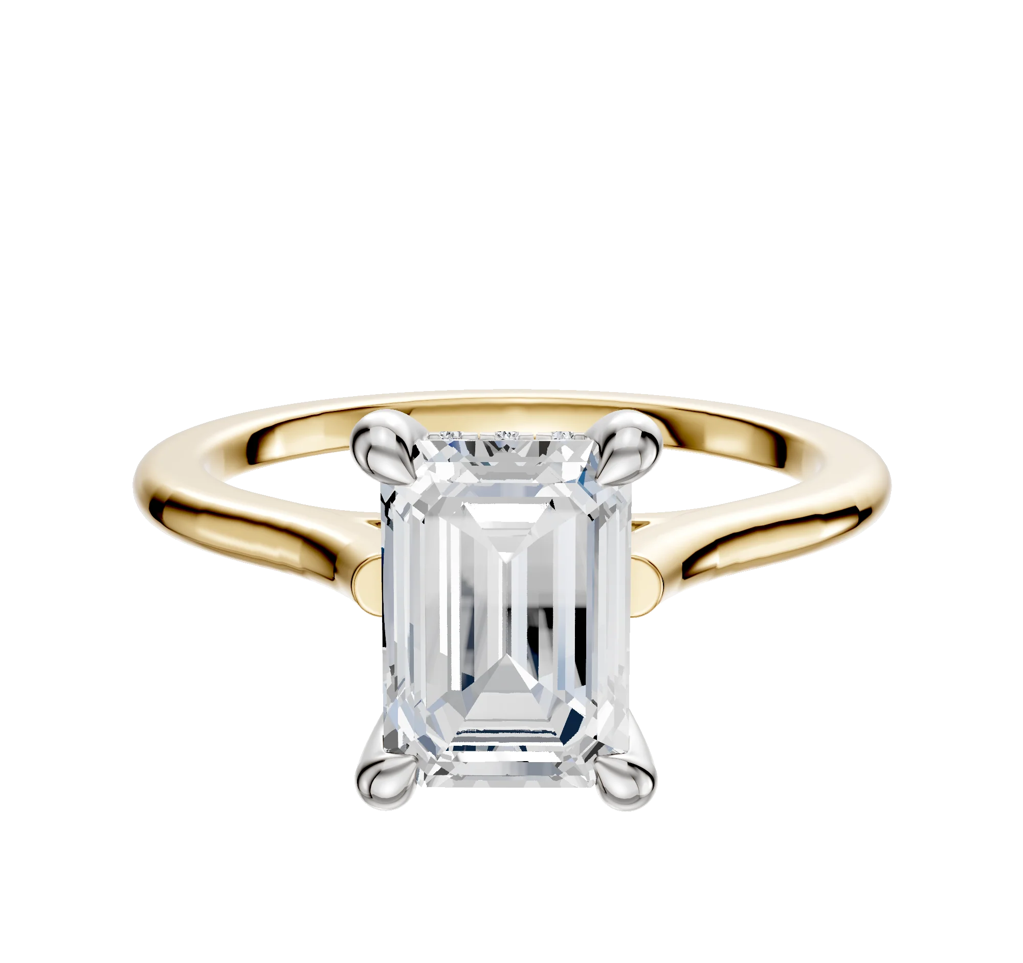 18K Two Tone 4 Prong Hidden Halo Cathedral Dome 1.5mm Engagement Ring