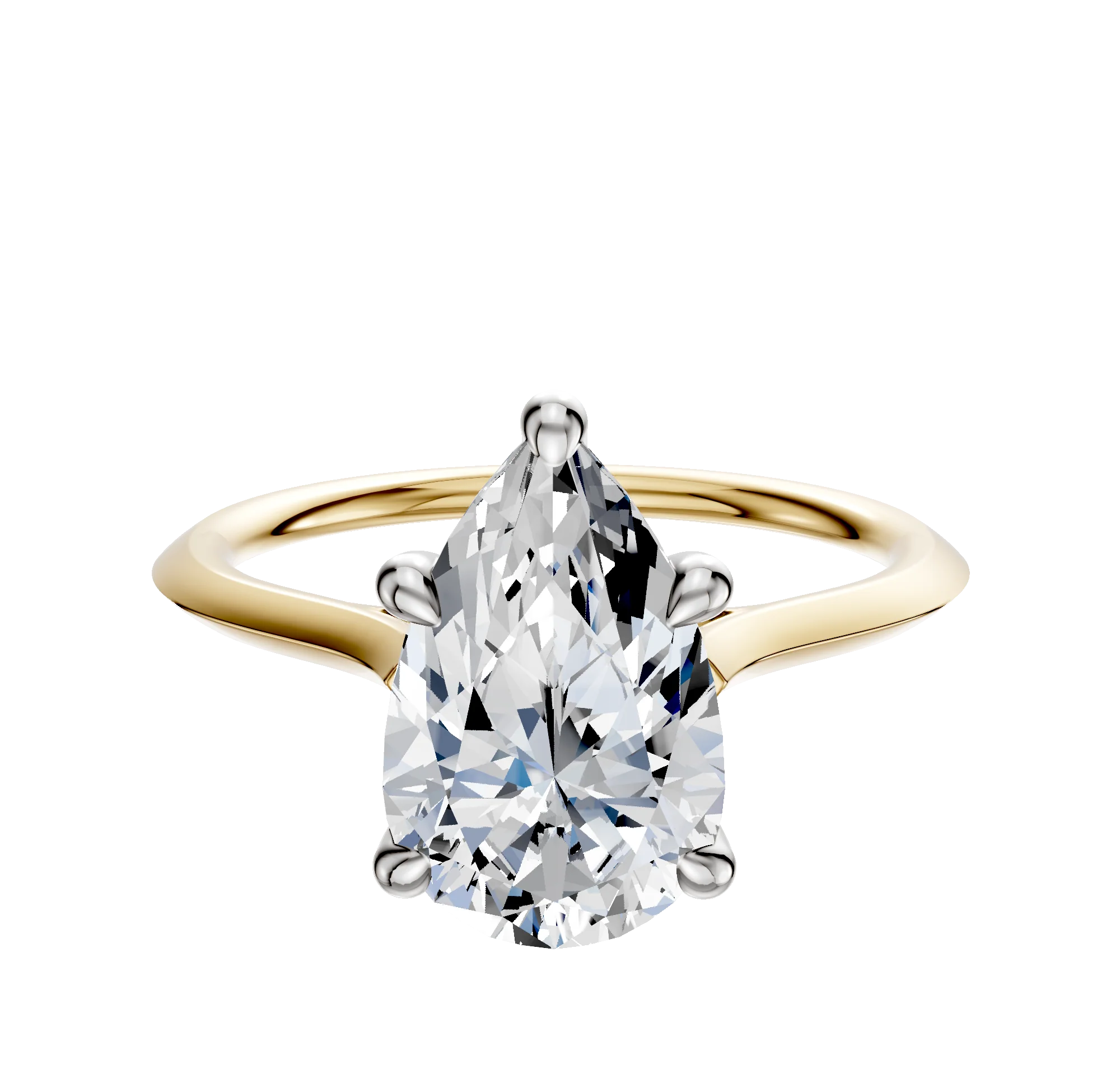 18K Two Tone 4 Prong Hidden Halo Cathedral Knife Edge 1.5mm Engagement Ring