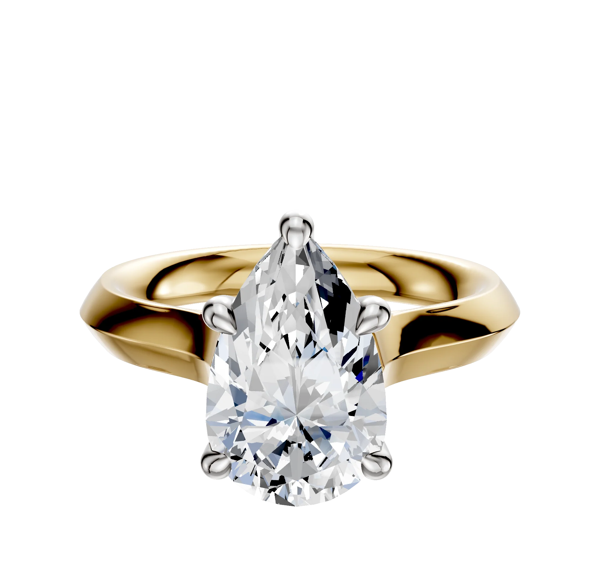 18K Two Tone 4 Prong Hidden Halo Cathedral Knife Edge 3.0mm Engagement Ring