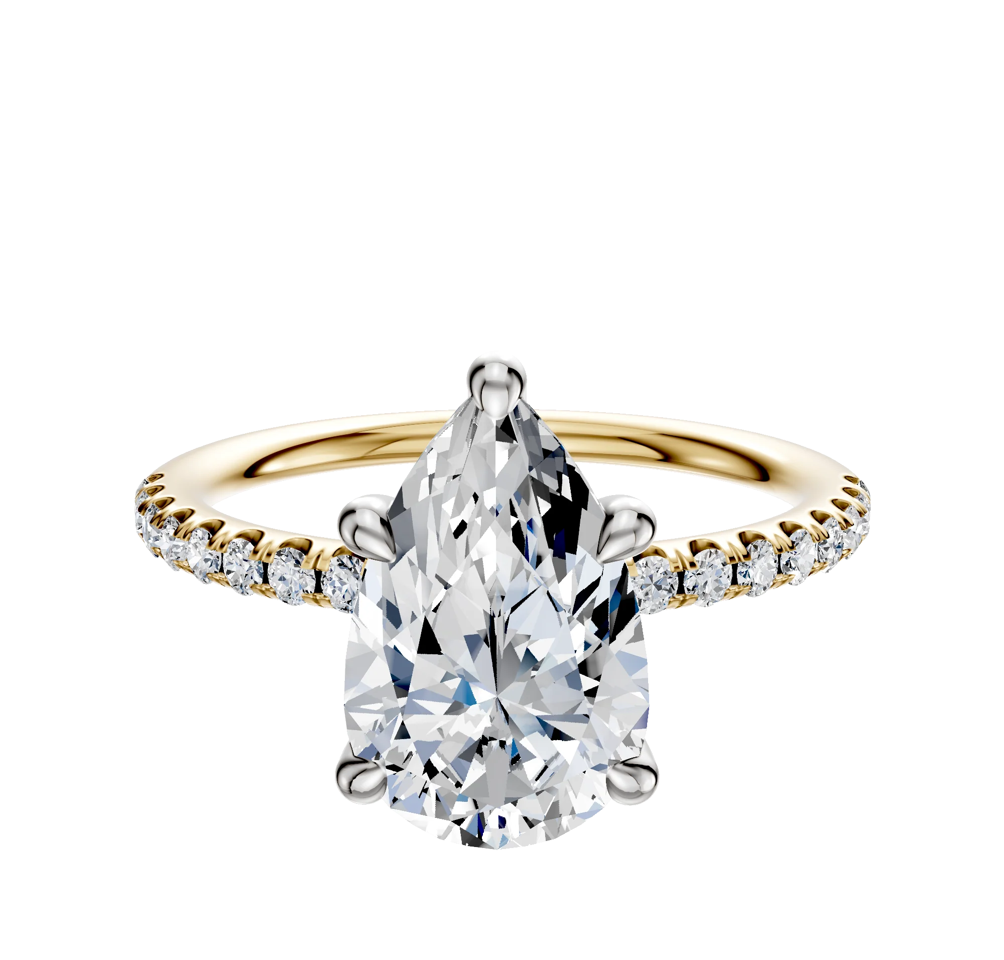 18K Two Tone 4 Prong Hidden Halo Classic Dome 1-Row-Pave 2.5mm Engagement Ring