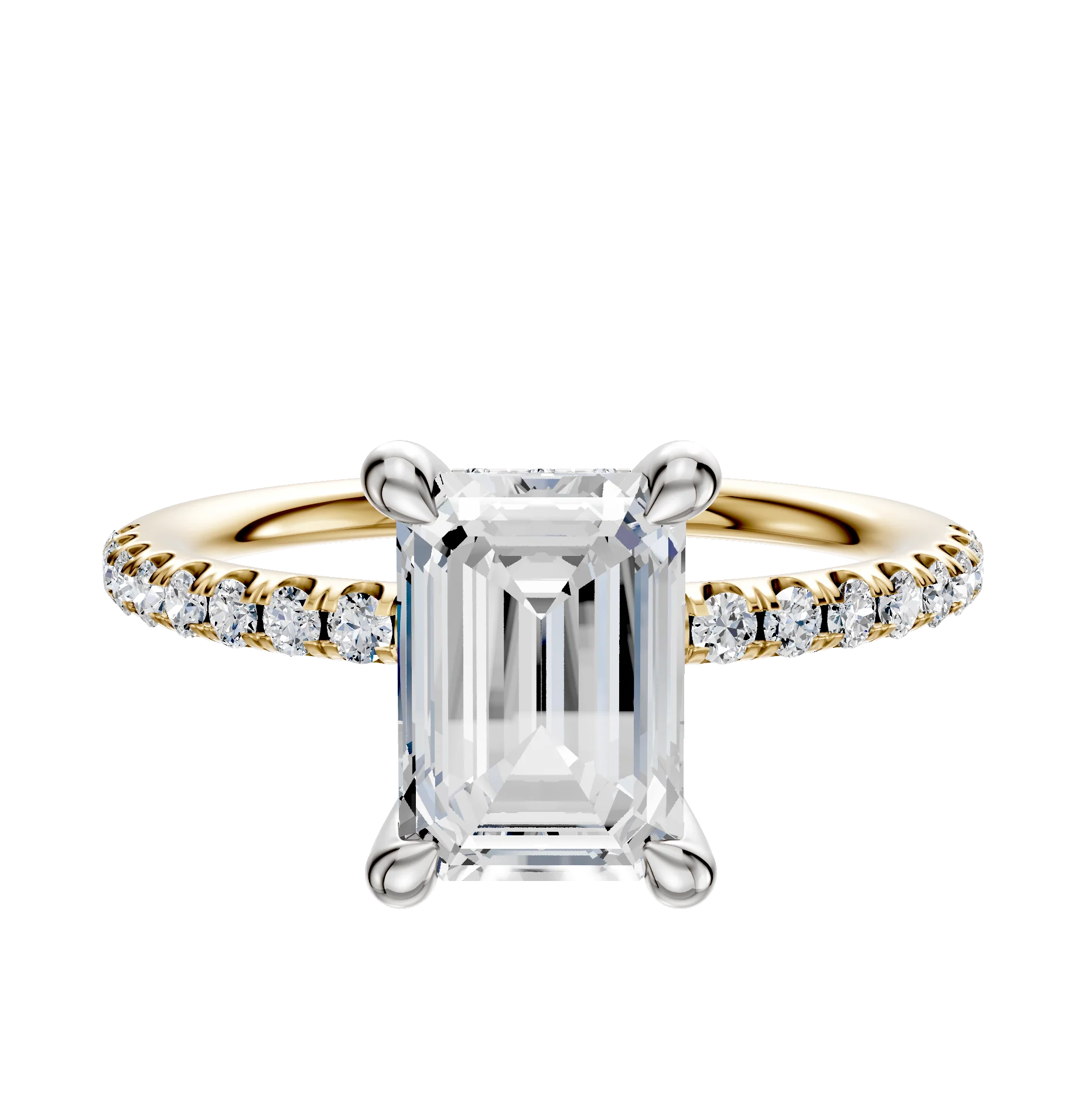 18K Two Tone 4 Prong Hidden Halo Classic Dome 1-Row-Pave 2.5mm Engagement Ring