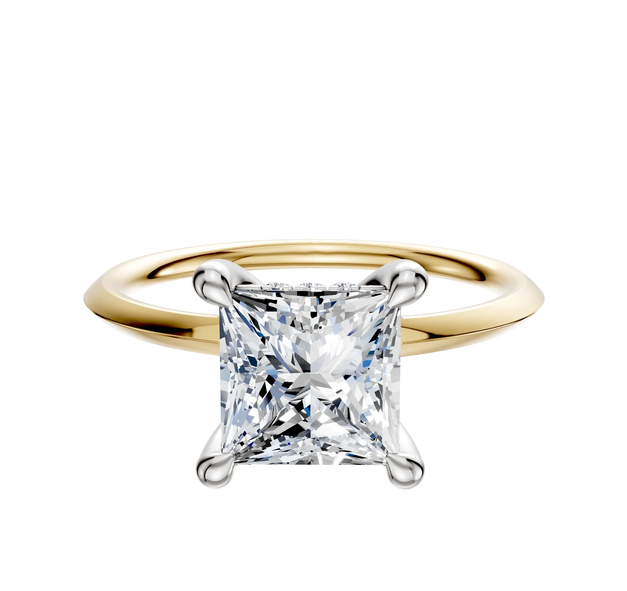 18K Two Tone 4 Prong Hidden Halo Classic Knife Edge 1.5mm Engagement Ring