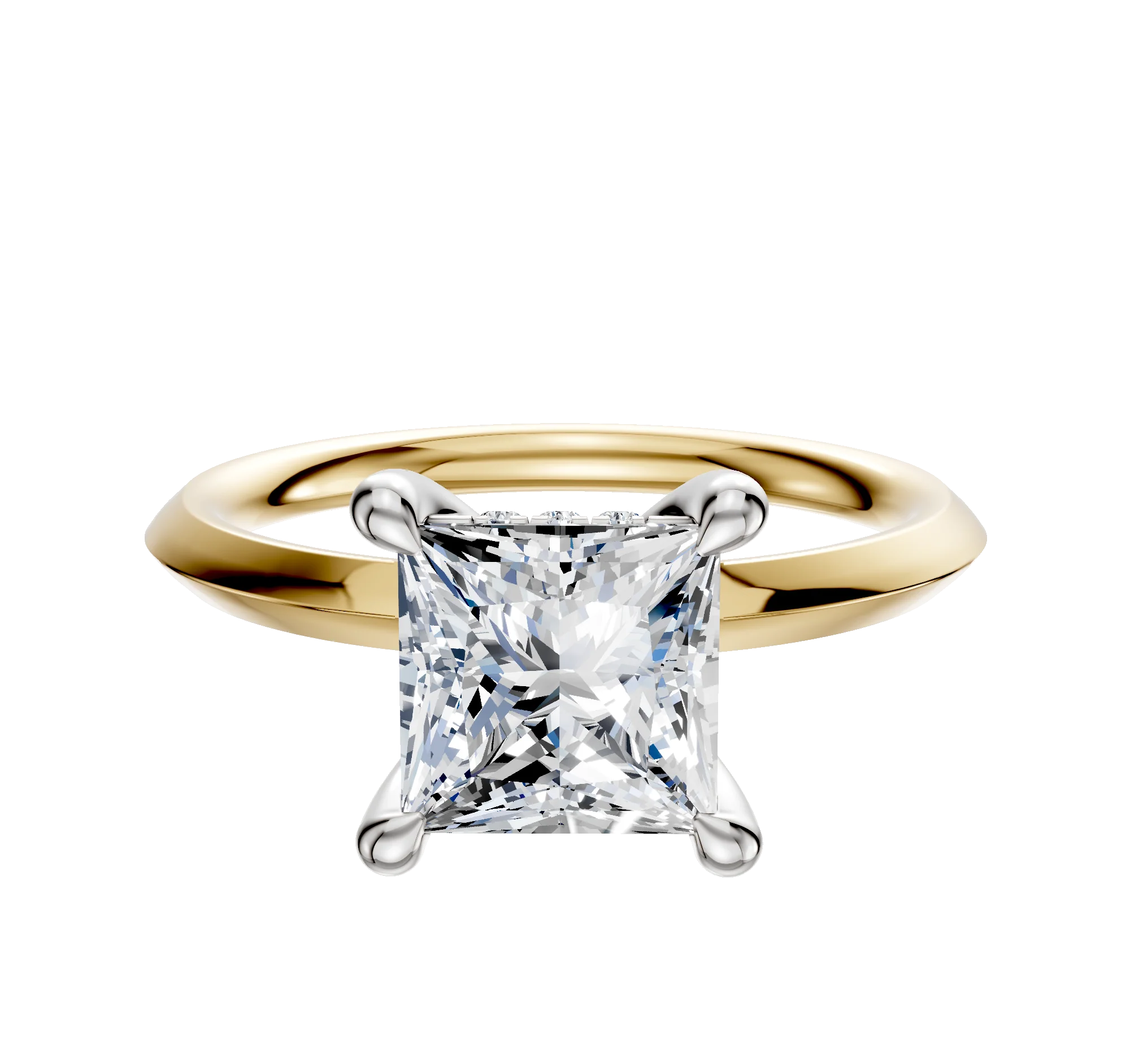 18K Two Tone 4 Prong Hidden Halo Classic Knife Edge 2.0mm Engagement Ring