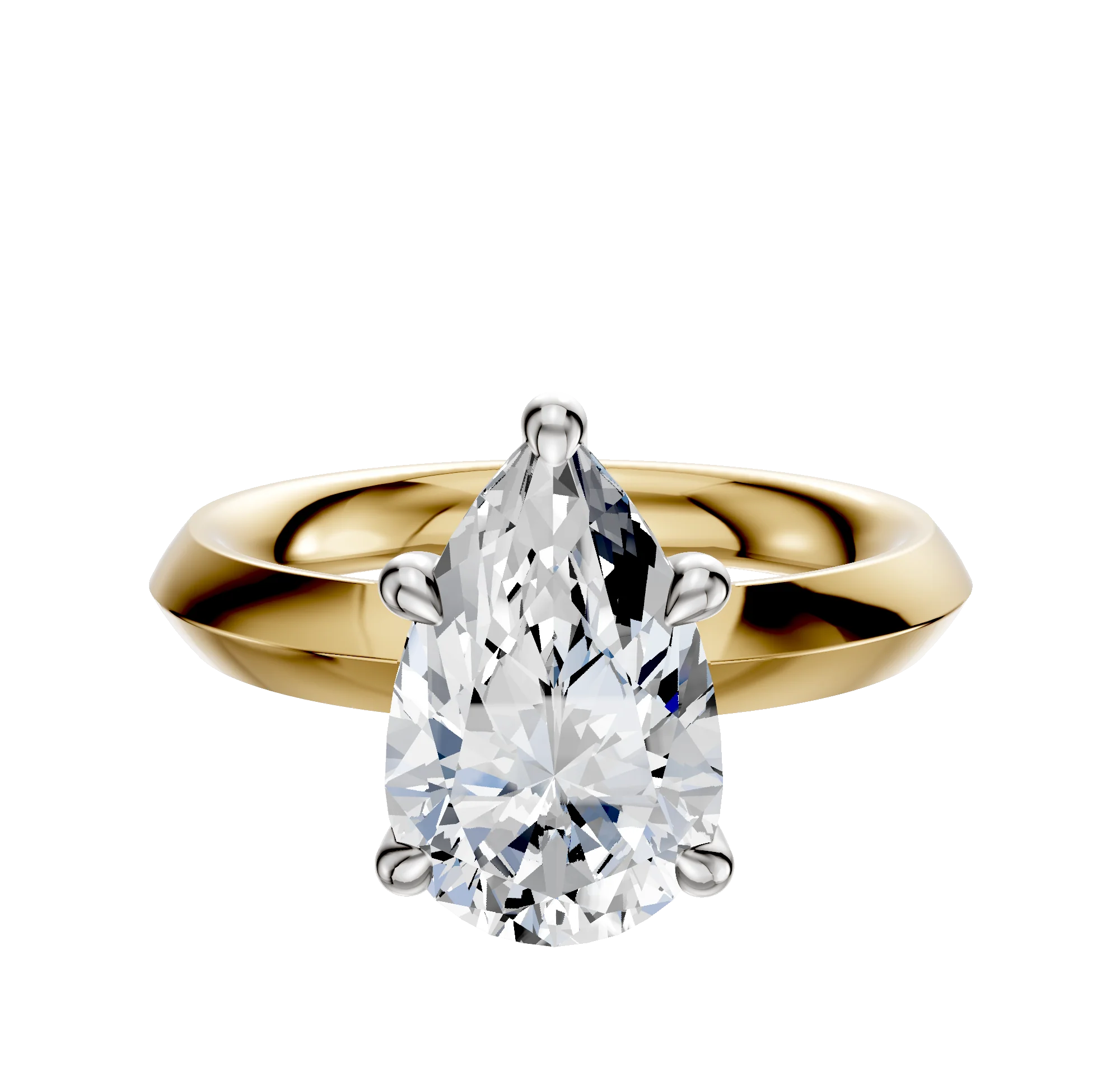 18K Two Tone 4 Prong Hidden Halo Classic Knife Edge 3.0mm Engagement Ring