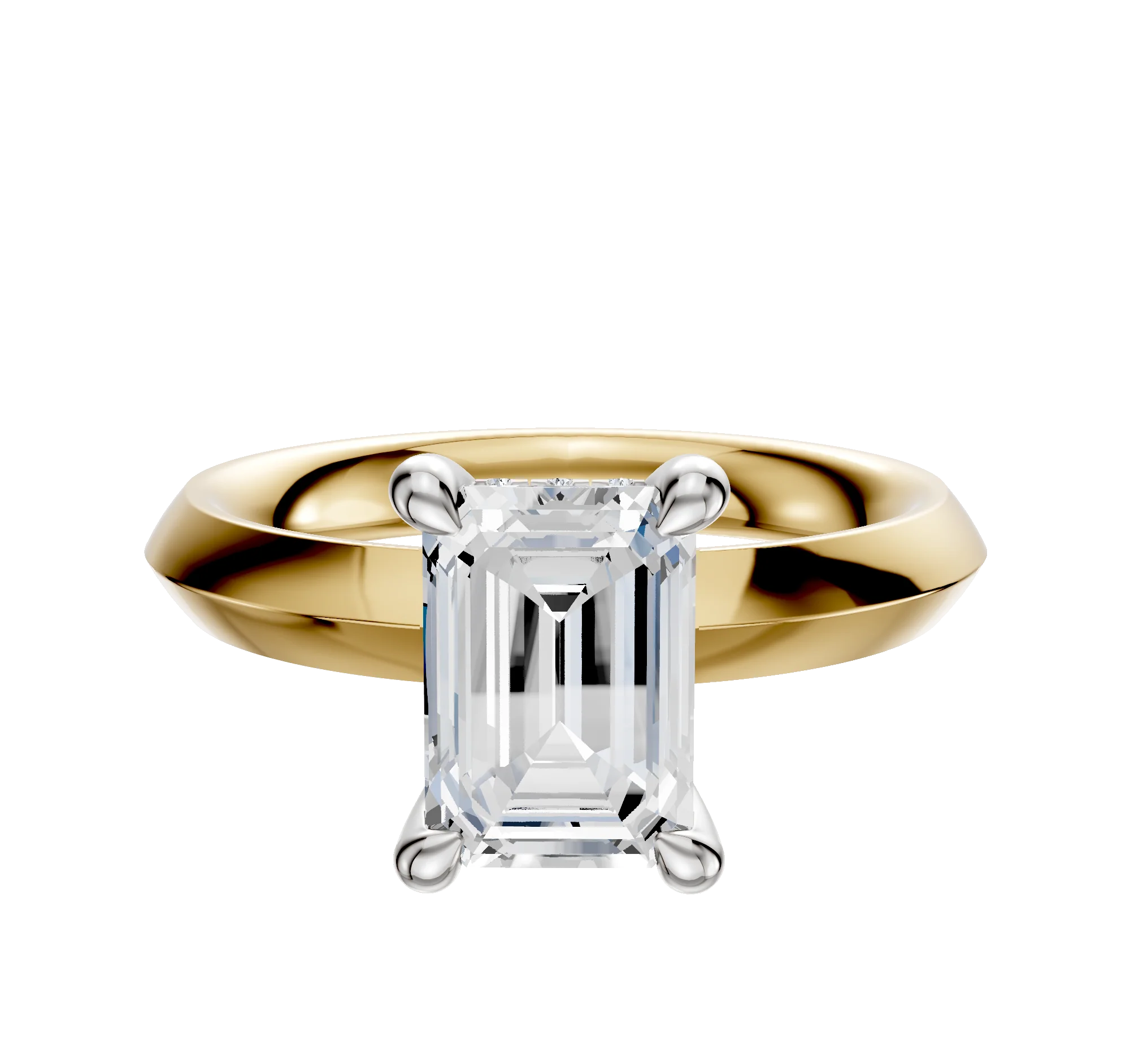 18K Two Tone 4 Prong Hidden Halo Classic Knife Edge 3.0mm Engagement Ring