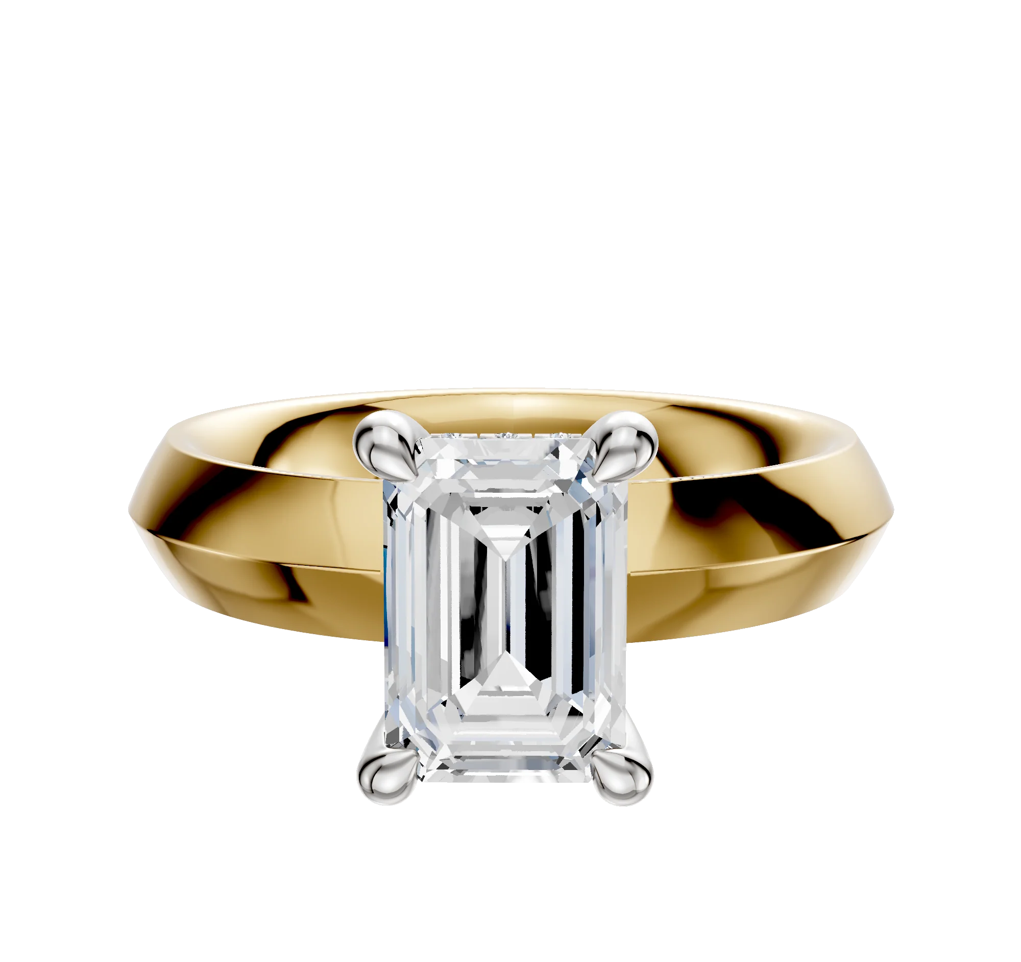 18K Two Tone 4 Prong Hidden Halo Classic Knife Edge 4.0mm Engagement Ring