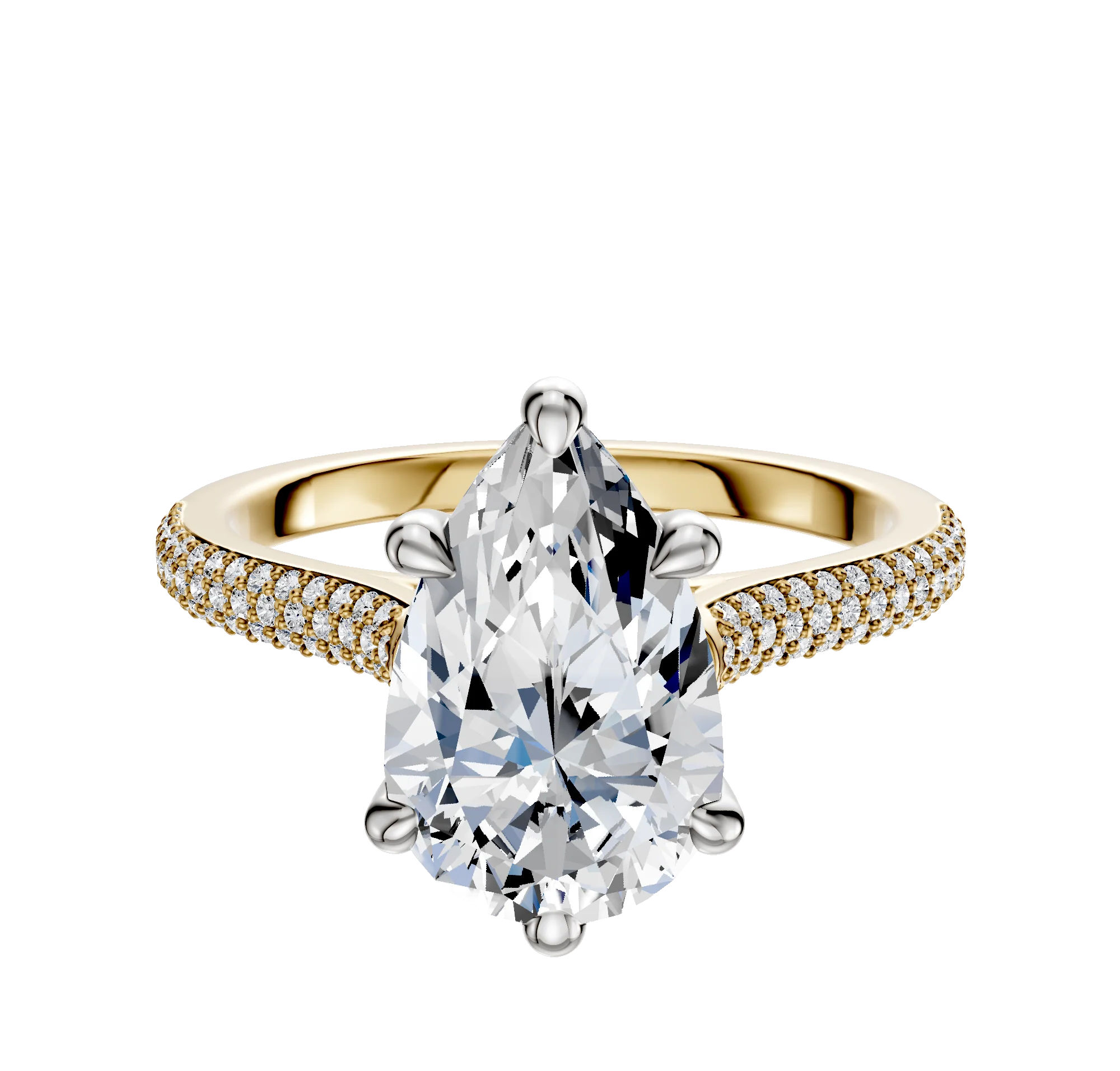 18K Two Tone 6 Prong Basket Cathedral Dome 3-Row-Pave 2.0mm Engagement Ring