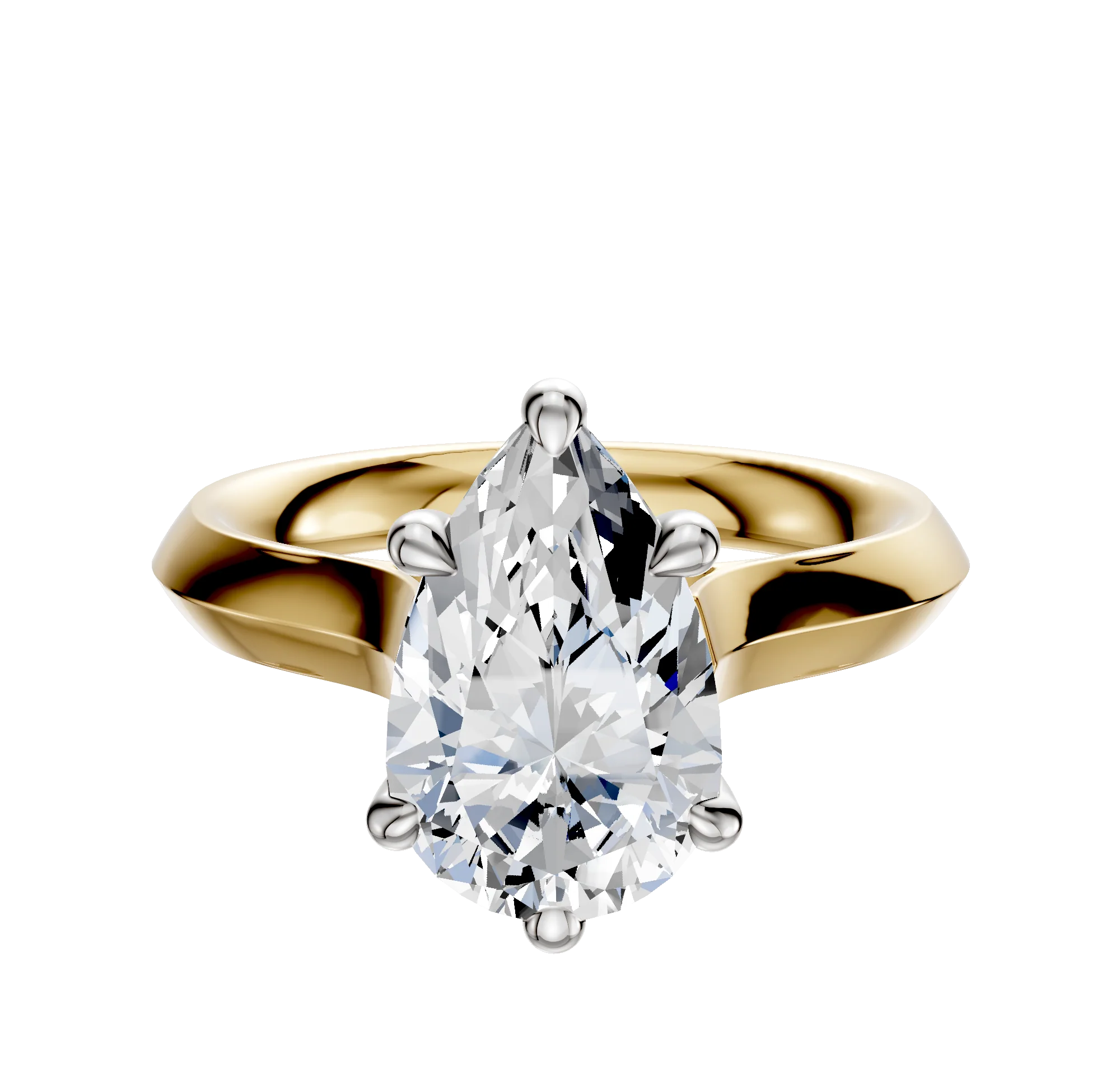 18K Two Tone 6 Prong Basket Cathedral Knife Edge 3.0mm Engagement Ring