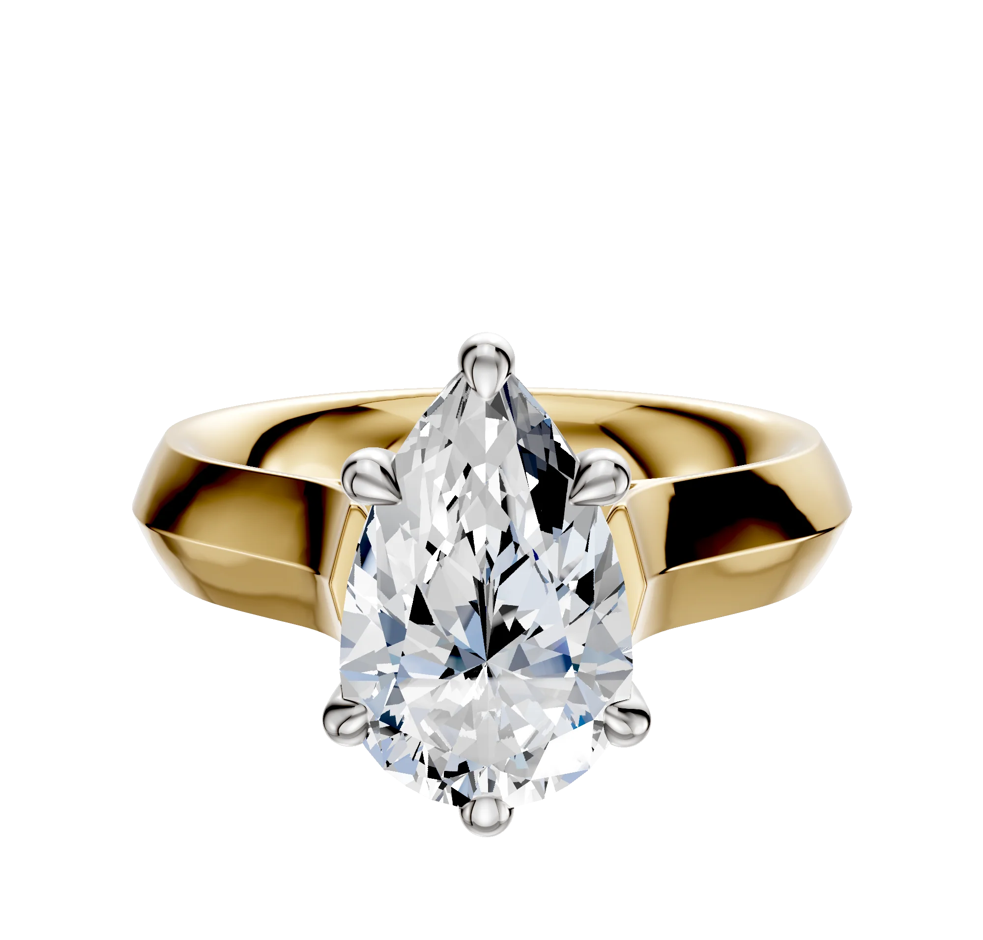 18K Two Tone 6 Prong Basket Cathedral Knife Edge 4.0mm Engagement Ring