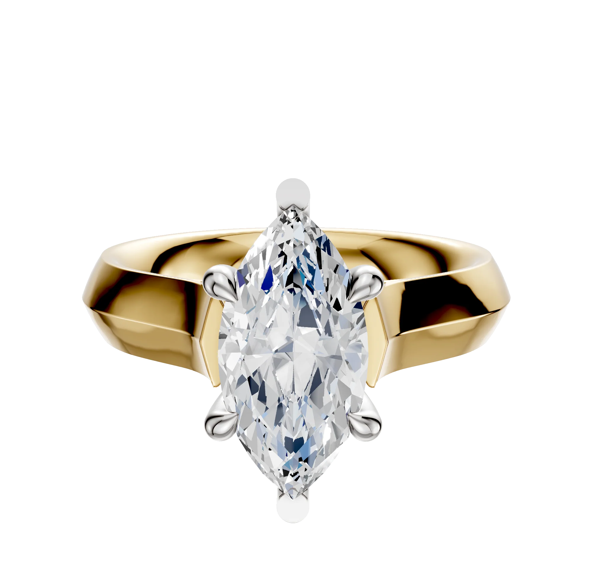 18K Two Tone 6 Prong Basket Cathedral Knife Edge 4.0mm Engagement Ring