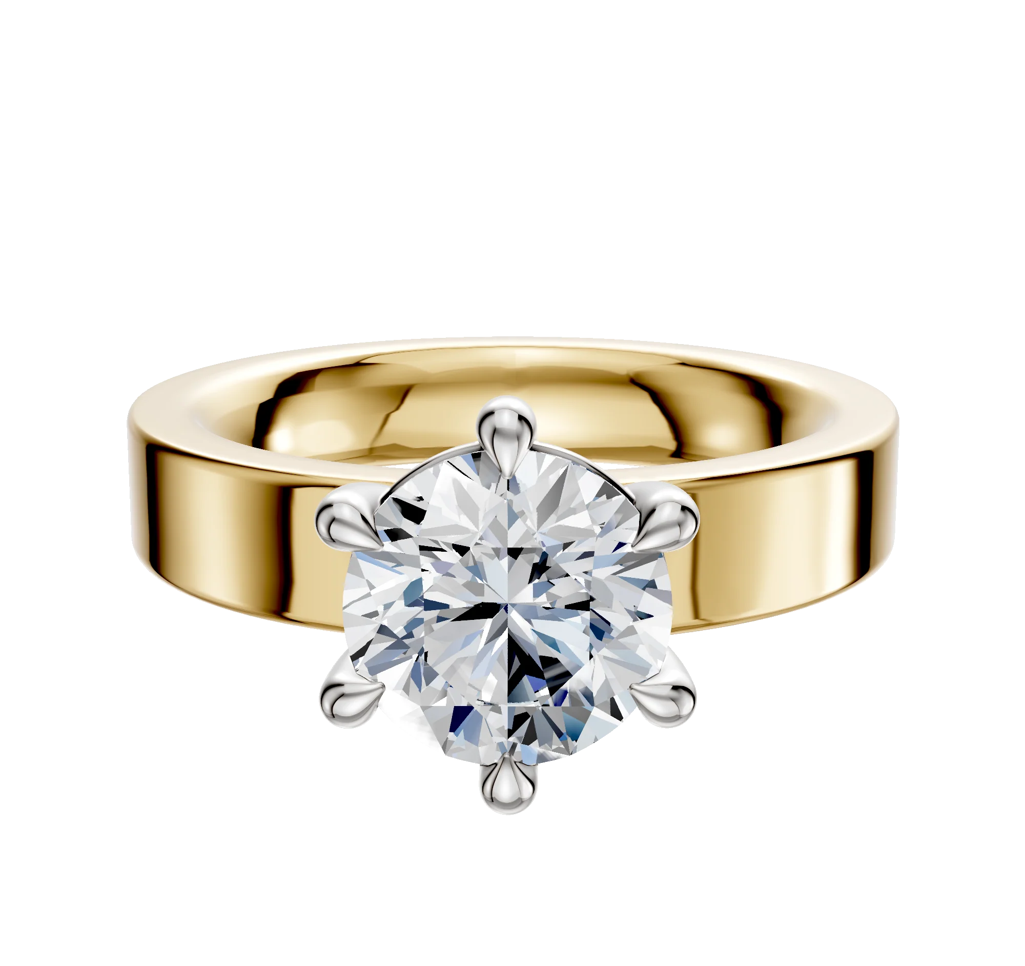 18K Two Tone 6 Prong Basket Classic Flat 4.0mm Engagement Ring