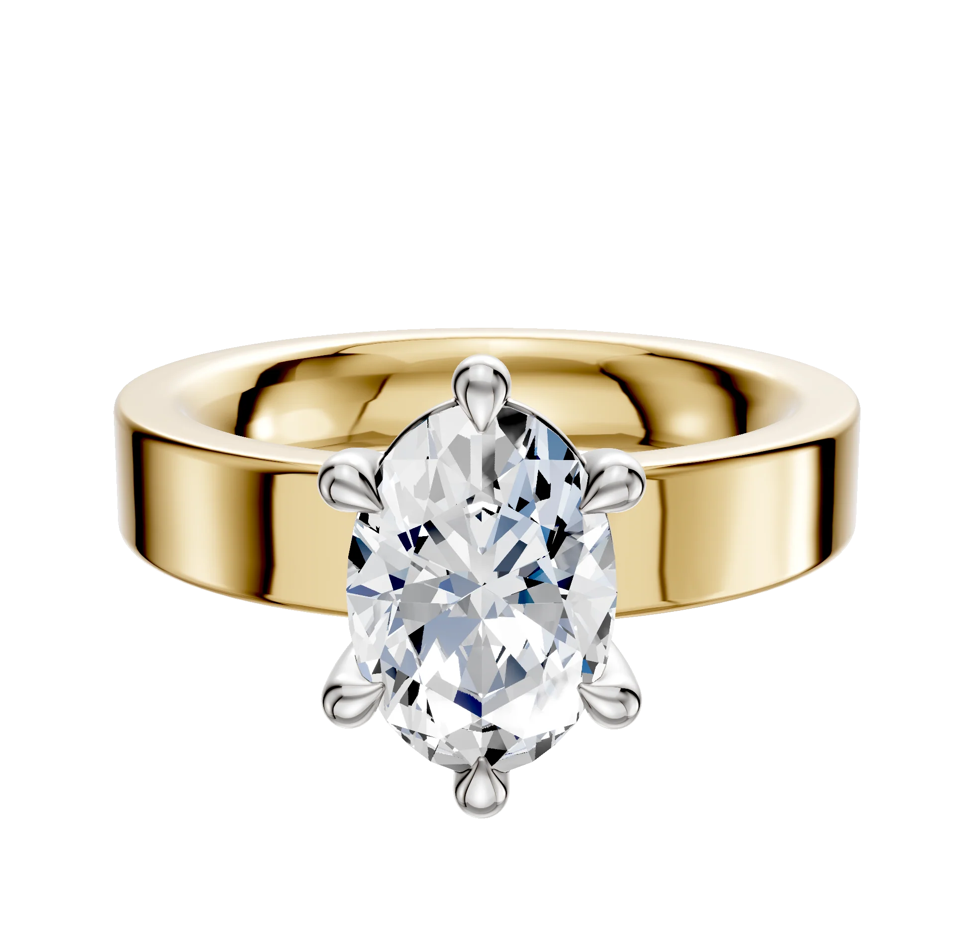 18K Two Tone 6 Prong Basket Classic Flat 4.0mm Engagement Ring