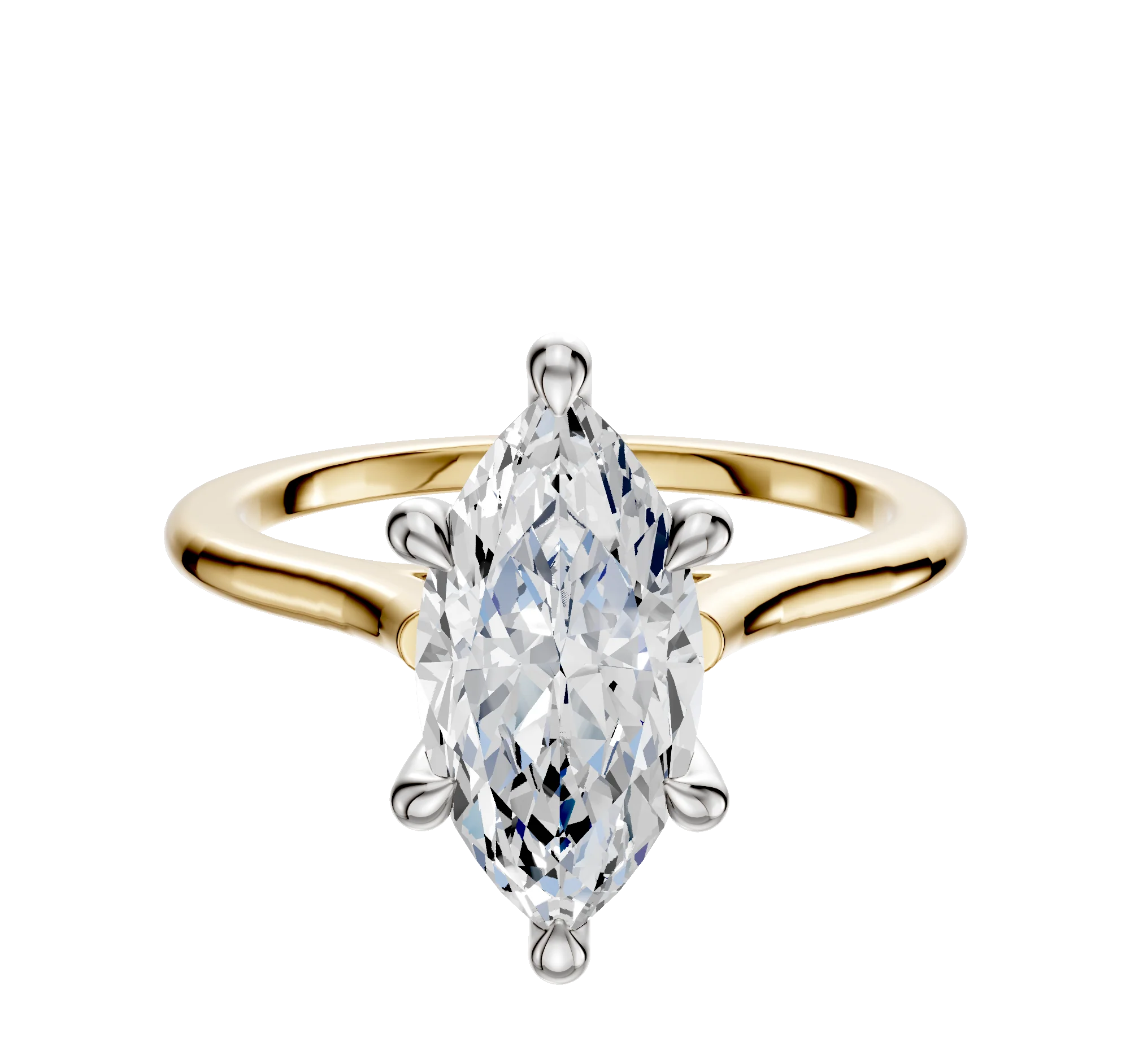 18K Two Tone 6 Prong Hidden Halo Cathedral Dome 1.5mm Engagement Ring