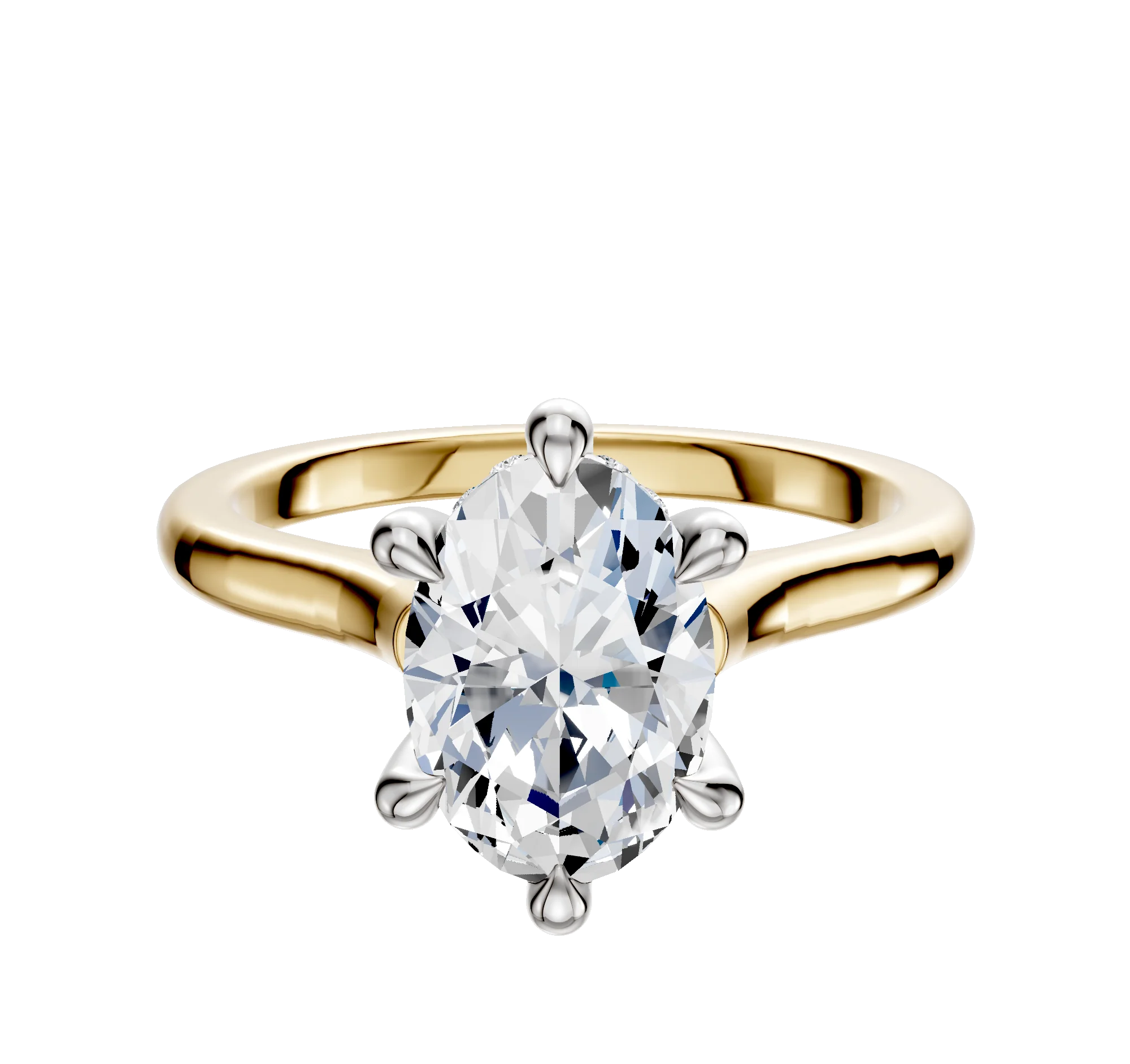 18K Two Tone 6 Prong Hidden Halo Cathedral Dome 2.0mm Engagement Ring