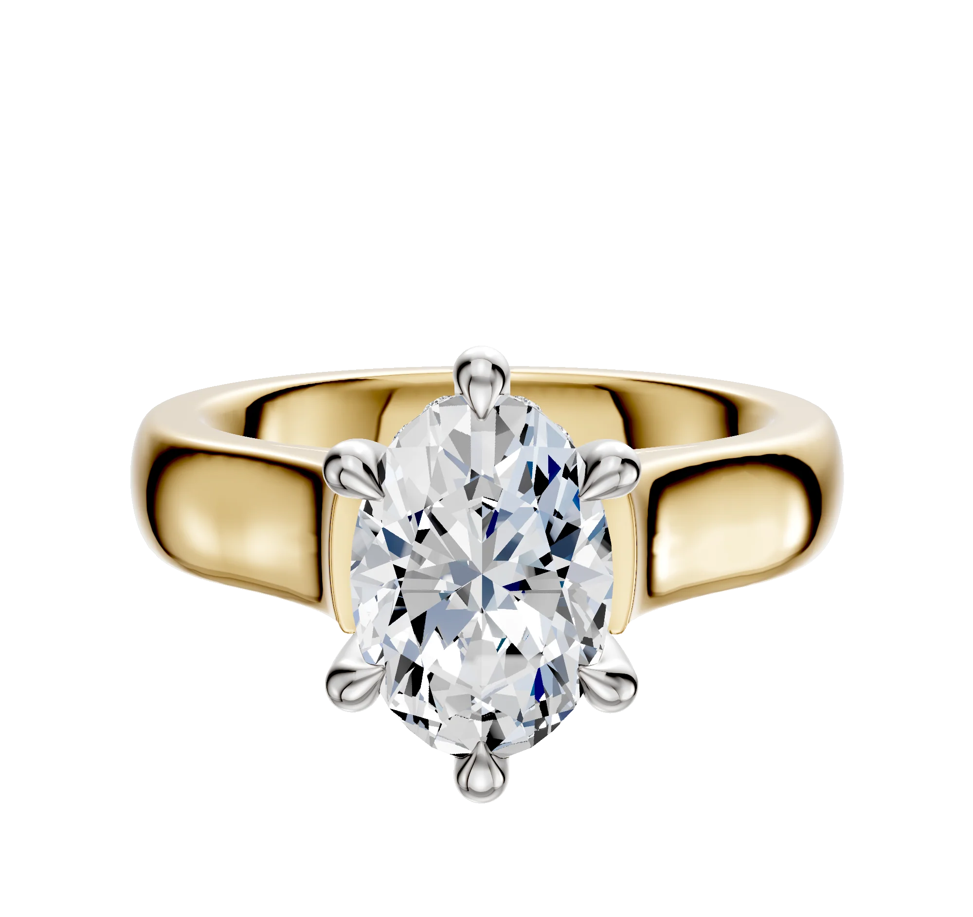 18K Two Tone 6 Prong Hidden Halo Cathedral Dome 4.0mm Engagement Ring