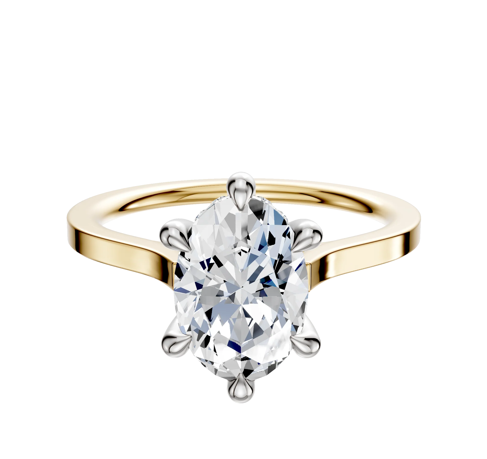 18K Two Tone 6 Prong Hidden Halo Cathedral Flat 1.5mm Engagement Ring
