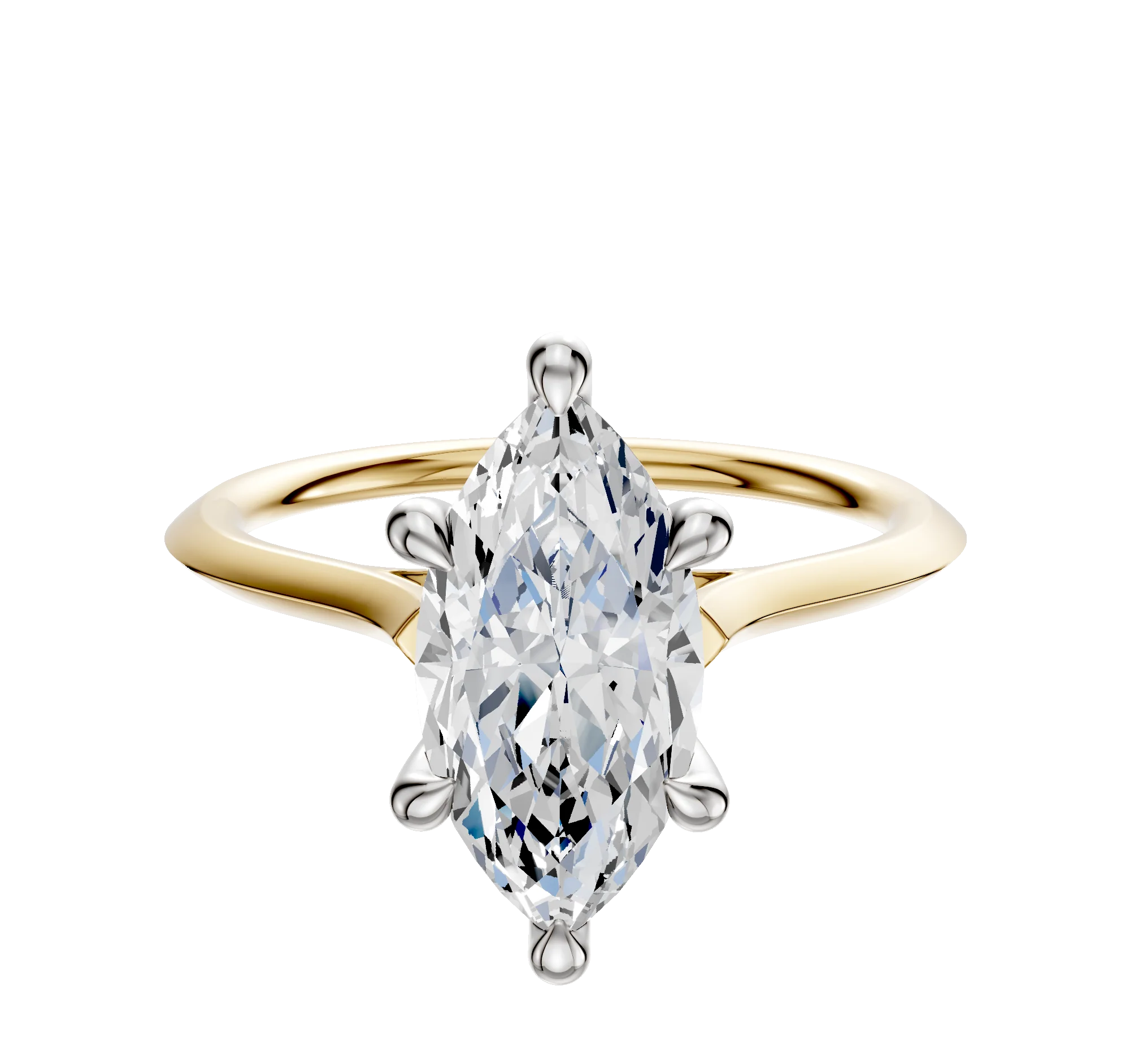 18K Two Tone 6 Prong Hidden Halo Cathedral Knife Edge 1.5mm Engagement Ring