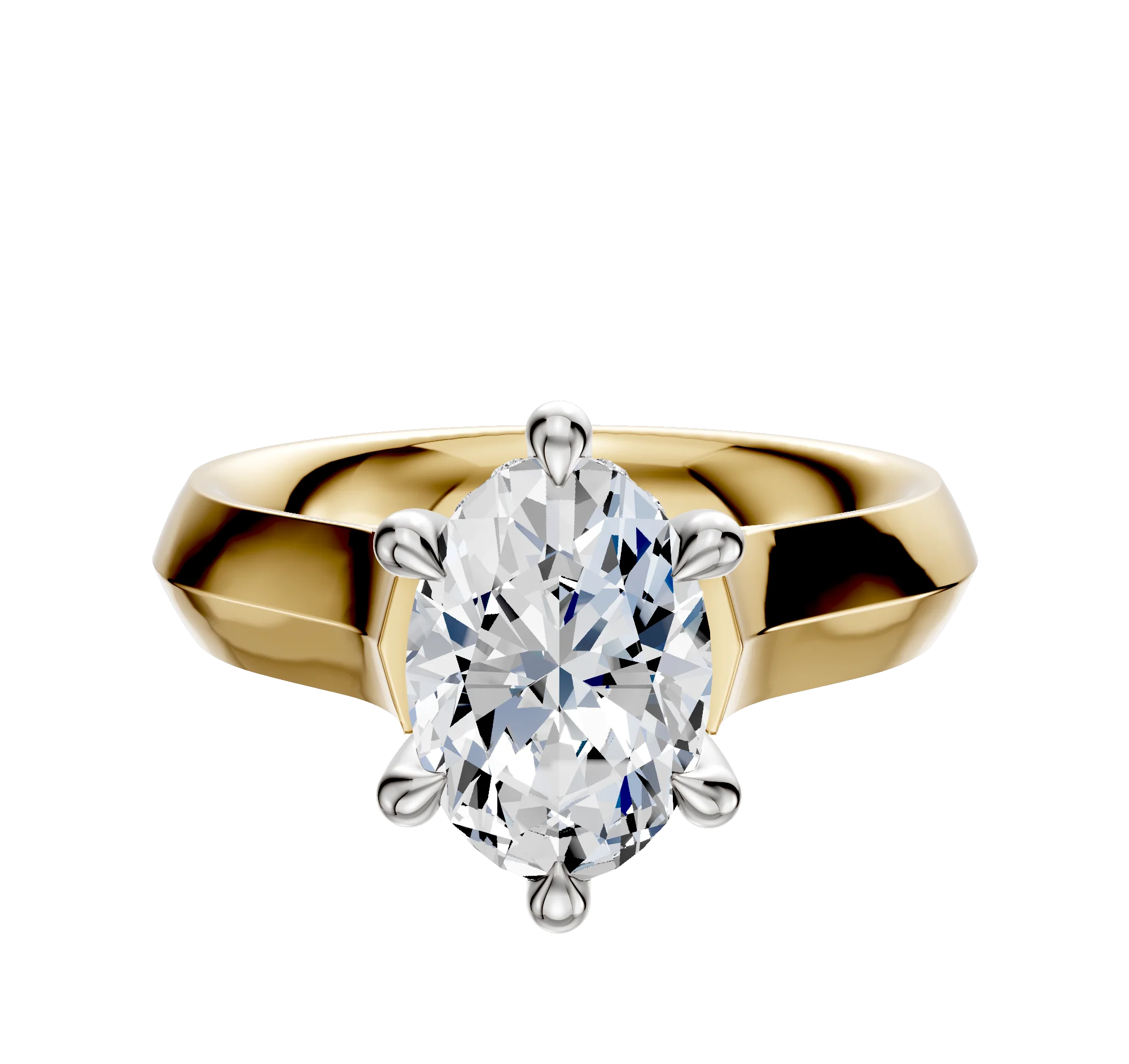18K Two Tone 6 Prong Hidden Halo Cathedral Knife Edge 4.0mm Engagement Ring