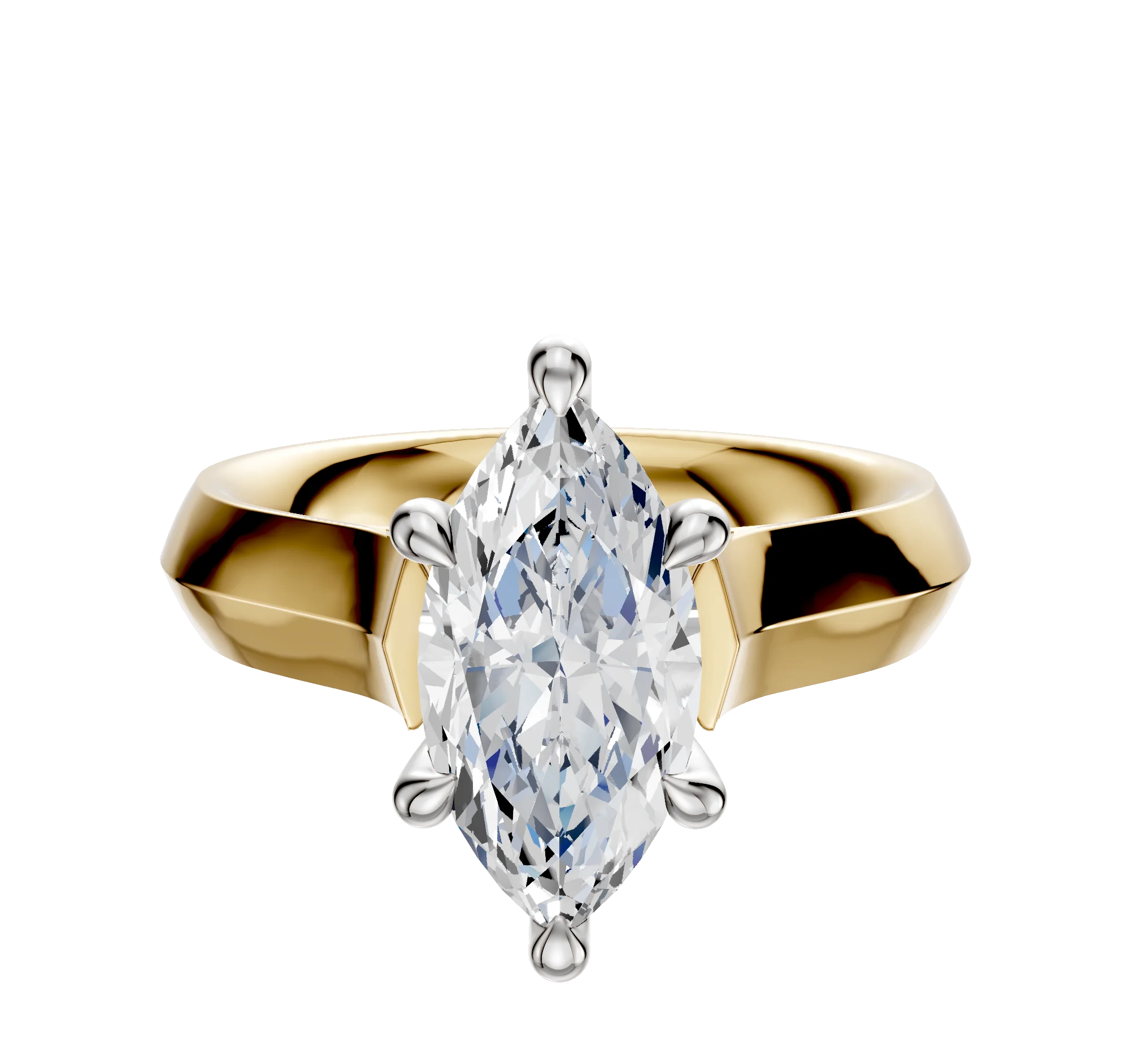 18K Two Tone 6 Prong Hidden Halo Cathedral Knife Edge 4.0mm Engagement Ring