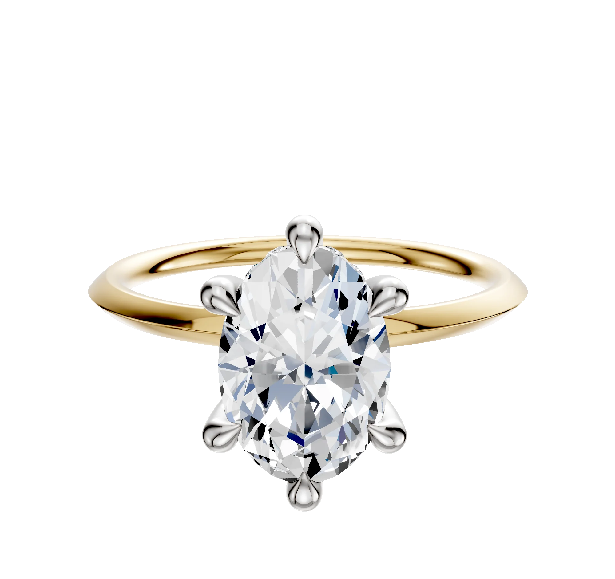 18K Two Tone 6 Prong Hidden Halo Classic Knife Edge 1.5mm Engagement Ring