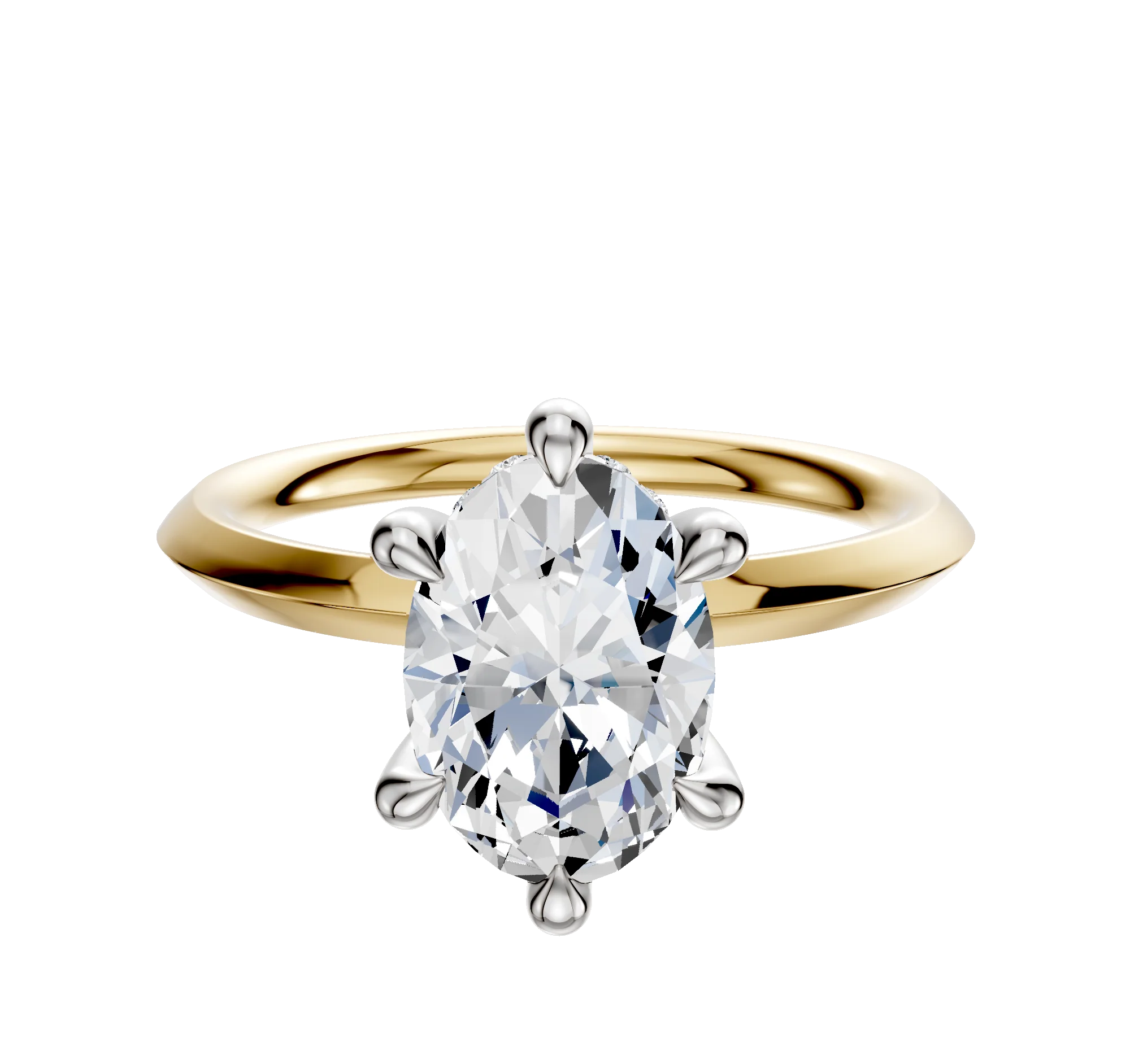 18K Two Tone 6 Prong Hidden Halo Classic Knife Edge 2.0mm Engagement Ring