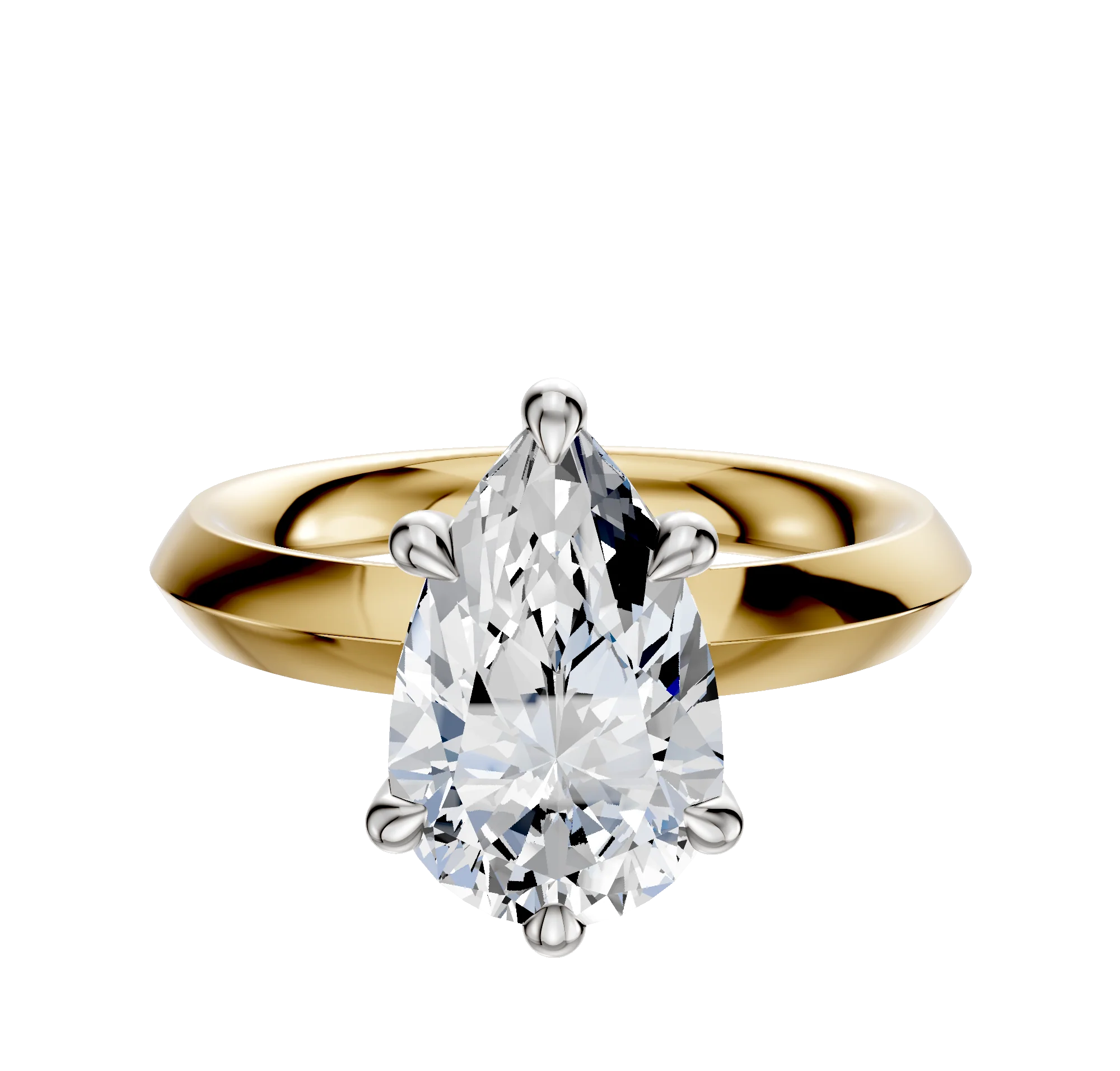 18K Two Tone 6 Prong Hidden Halo Classic Knife Edge 3.0mm Engagement Ring