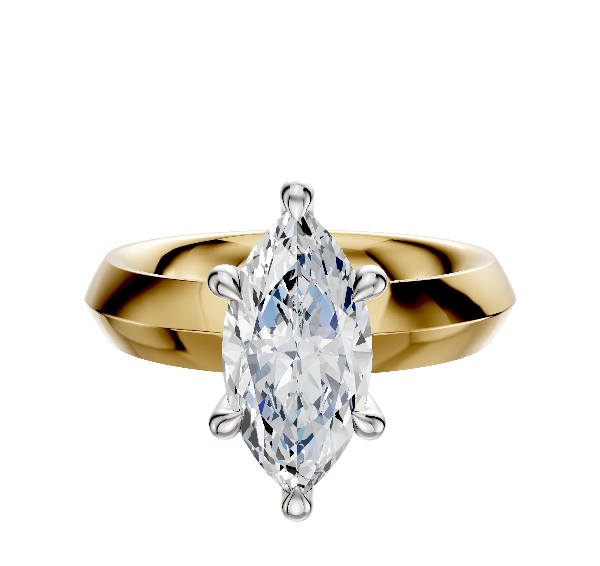 18K Two Tone 6 Prong Hidden Halo Classic Knife Edge 4.0mm Engagement Ring