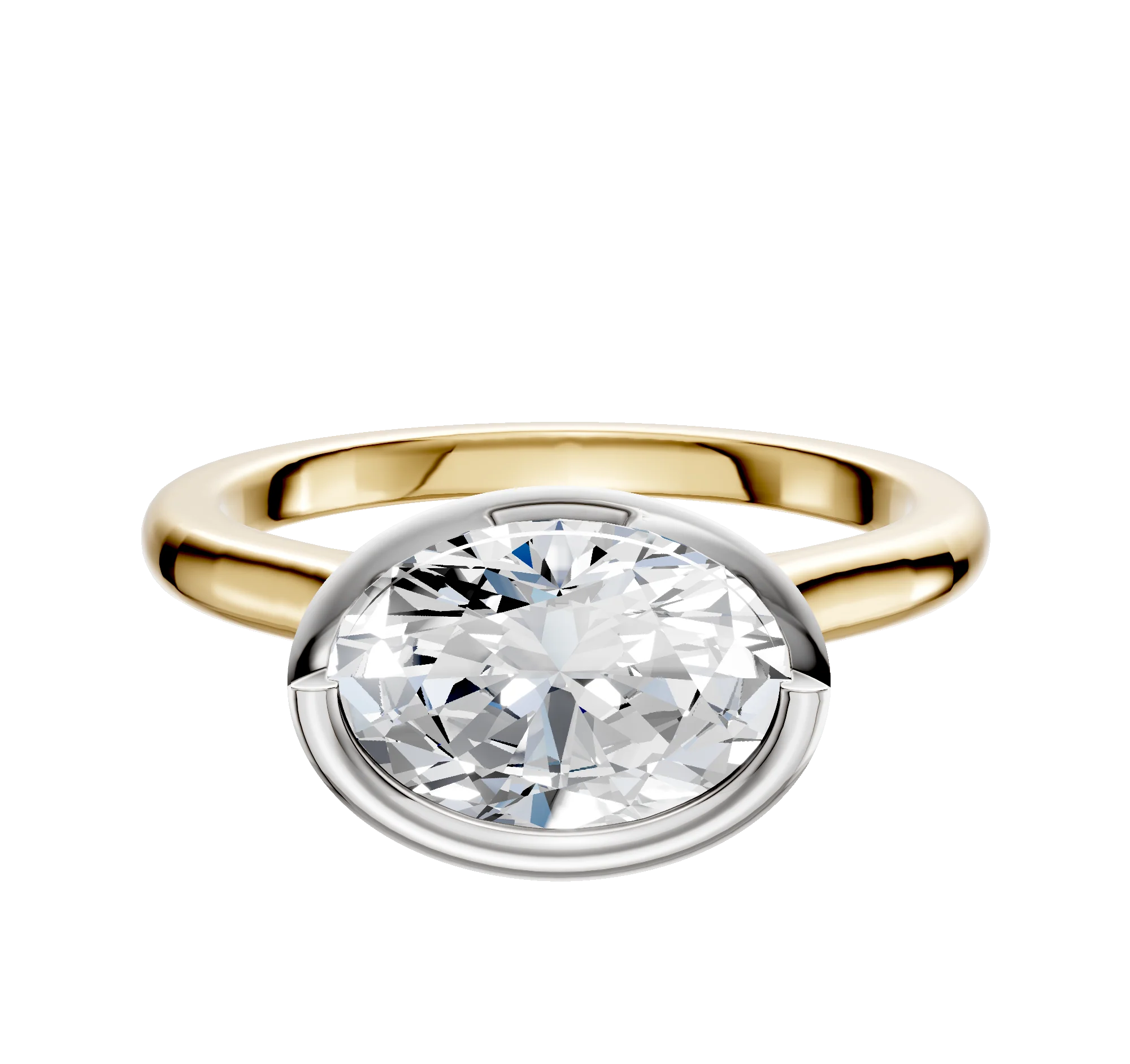18K Two Tone Bezel Full Bezel East/West Cathedral Dome 2.0mm Engagement Ring