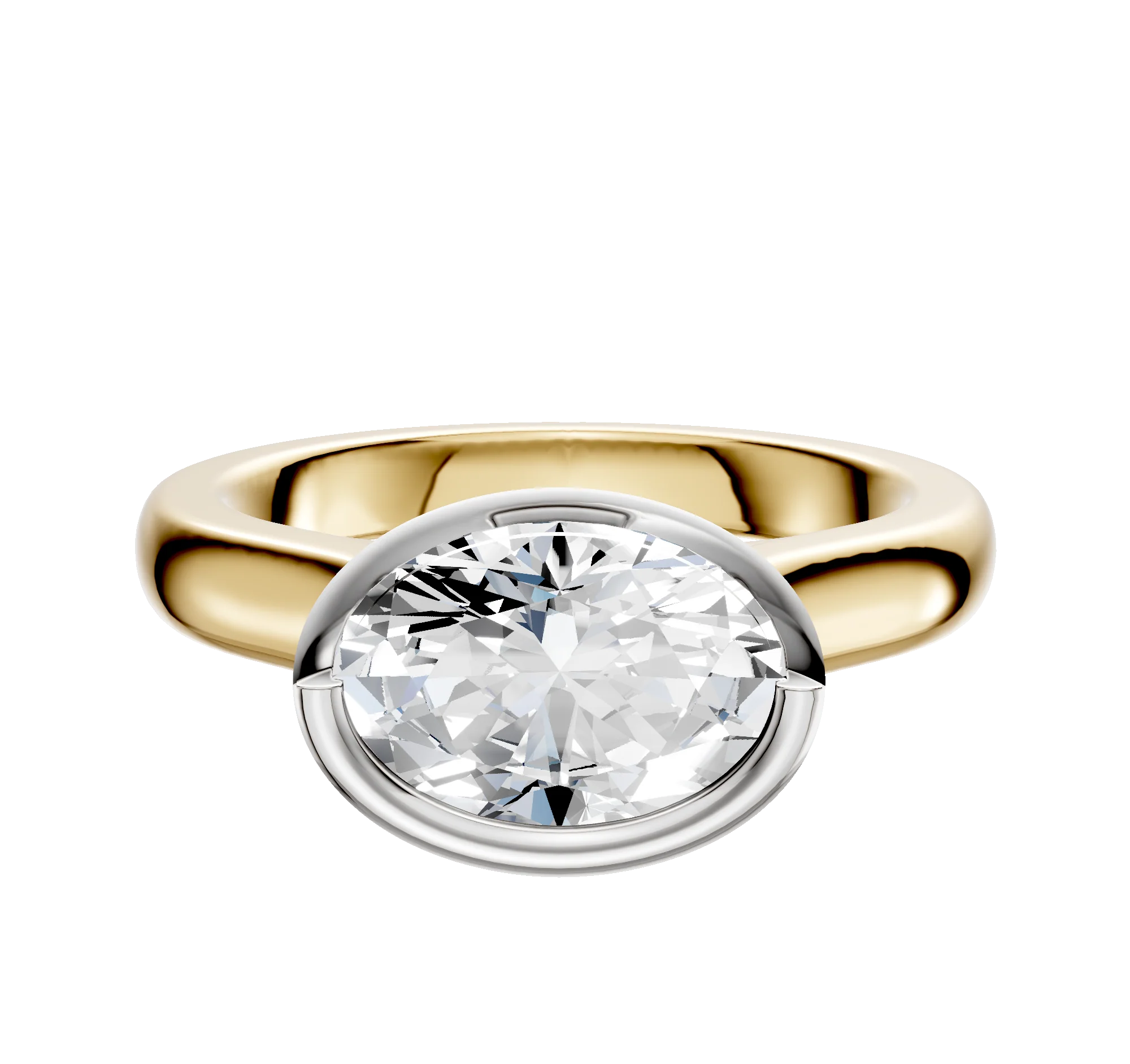 18K Two Tone Bezel Full Bezel East/West Cathedral Dome 3.0mm Engagement Ring