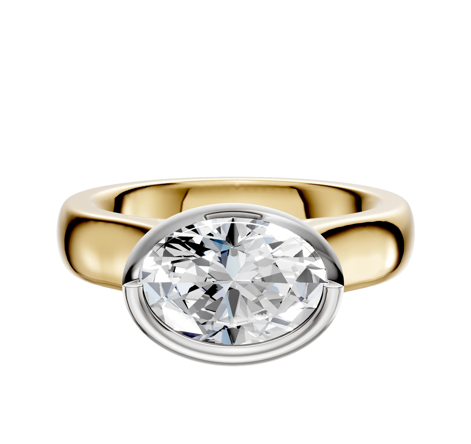 18K Two Tone Bezel Full Bezel East/West Cathedral Dome 4.0mm Engagement Ring