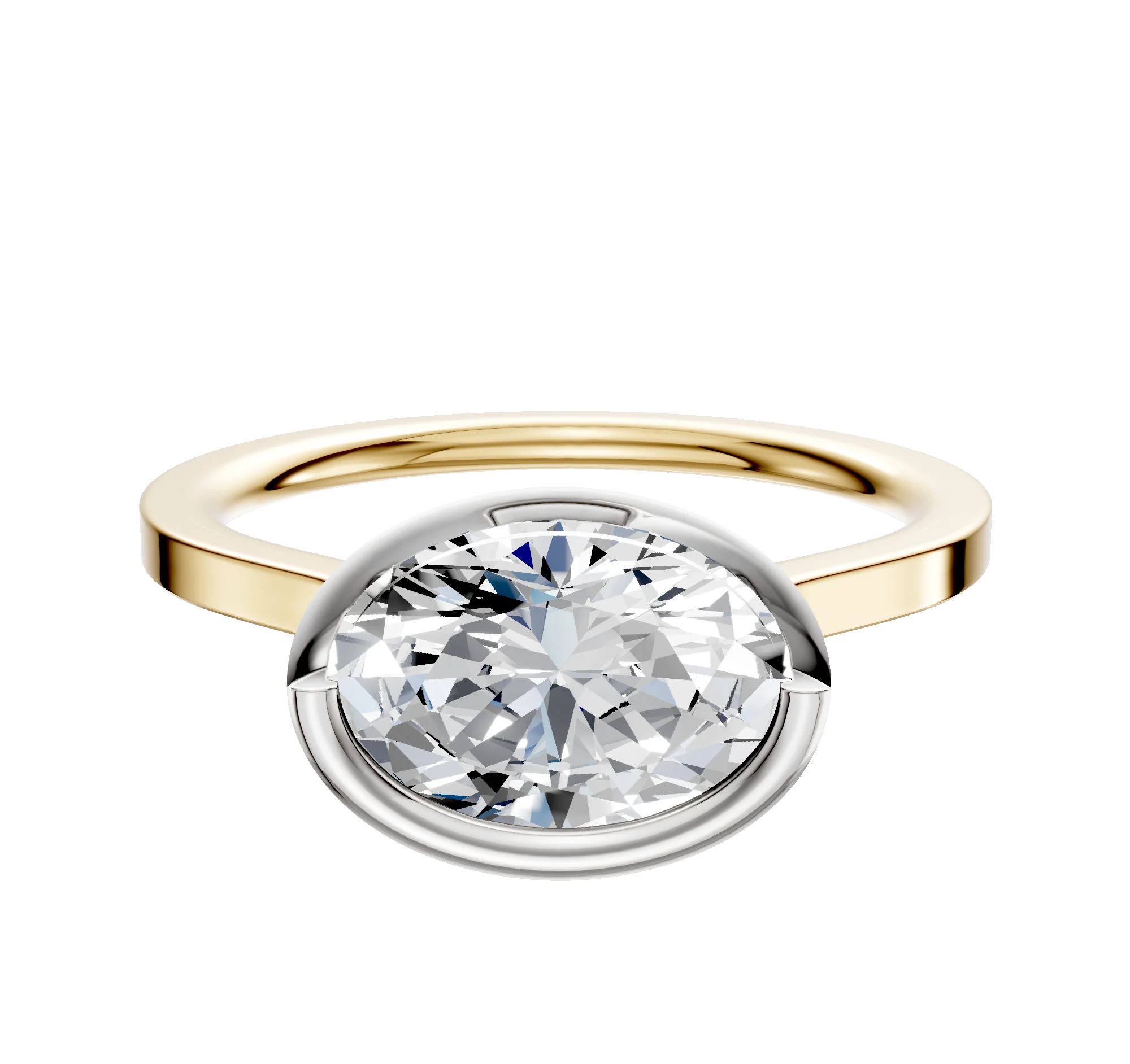18K Two Tone Bezel Full Bezel East/West Cathedral Flat 1.5mm Engagement Ring