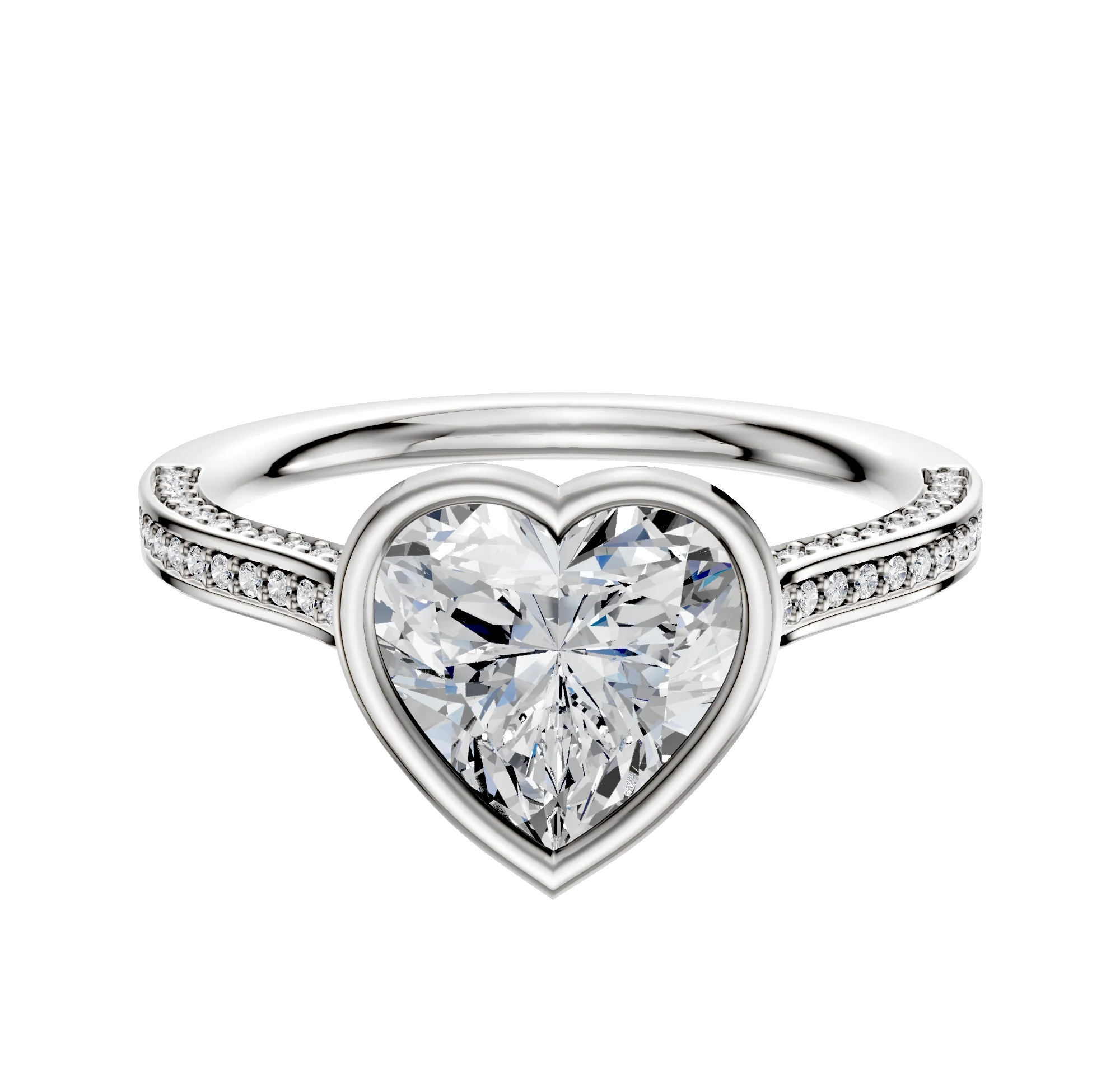 18K Two Tone Bezel Full Bezel East/West Cathedral Flat 3-Row-Pave 2.0mm Engagement Ring