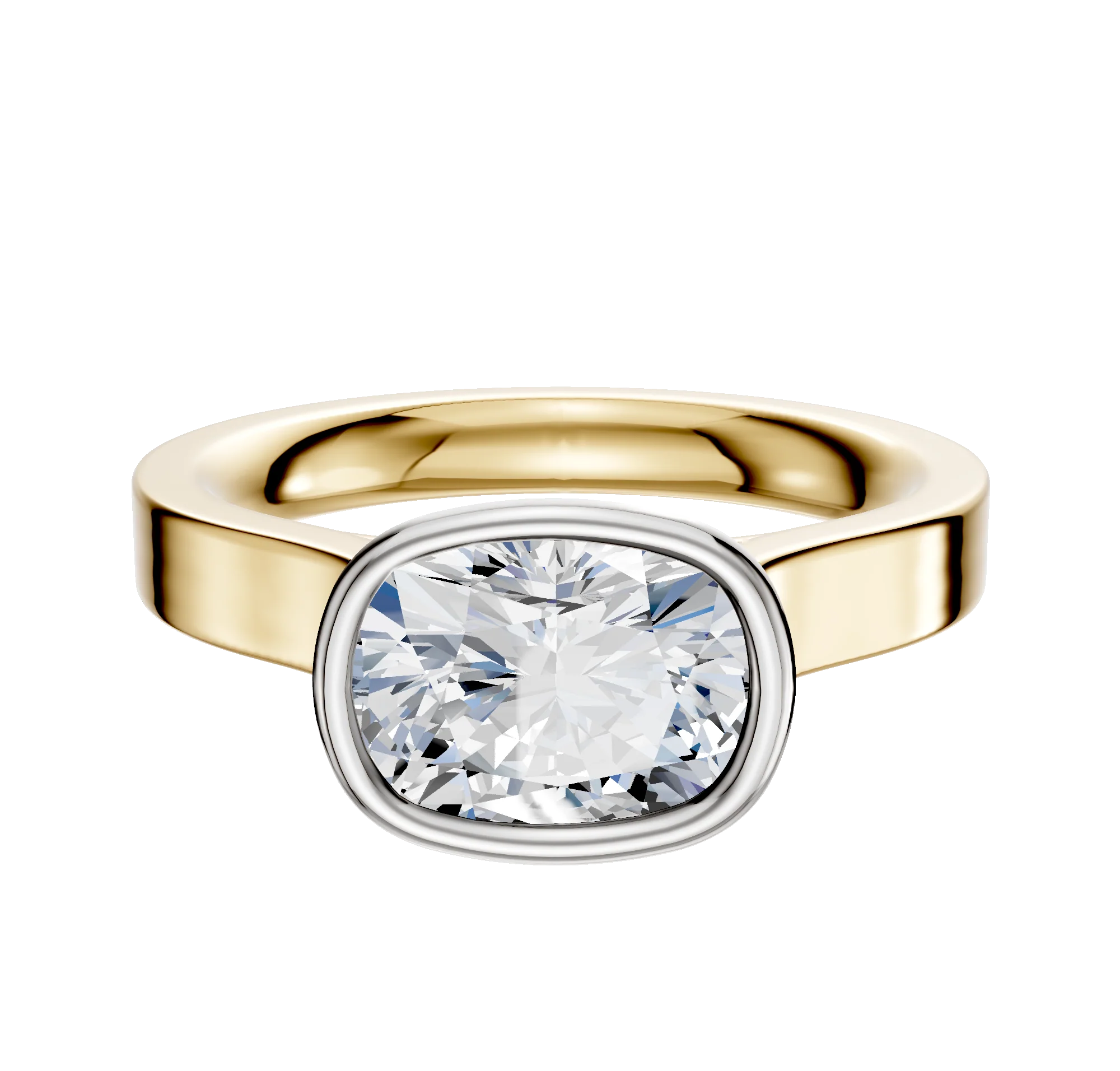 18K Two Tone Bezel Full Bezel East/West Cathedral Flat 3.0mm Engagement Ring