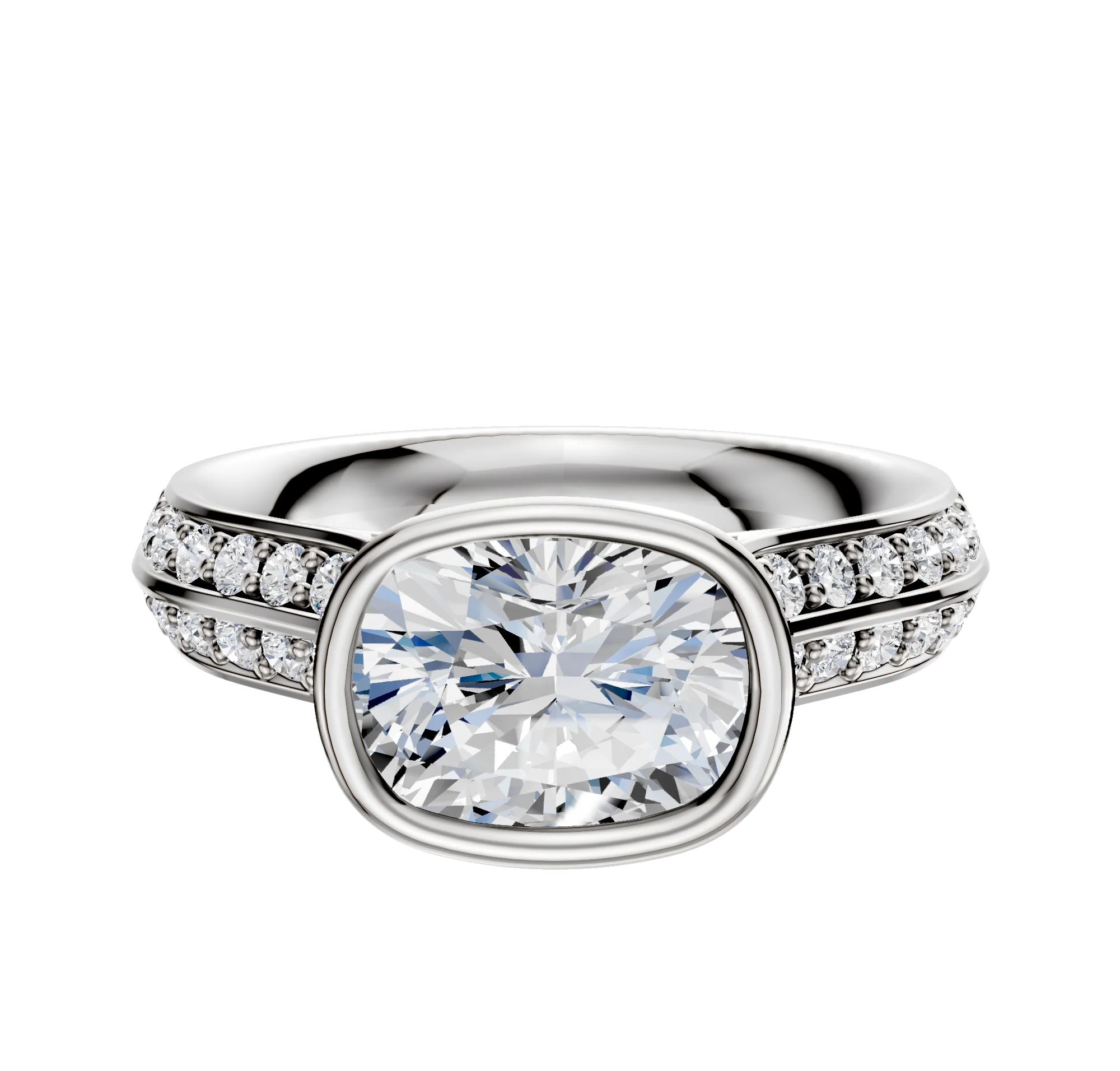 18K Two Tone Bezel Full Bezel East/West Cathedral Knife Edge 1-Row-Pave 2.5mm Engagement Ring