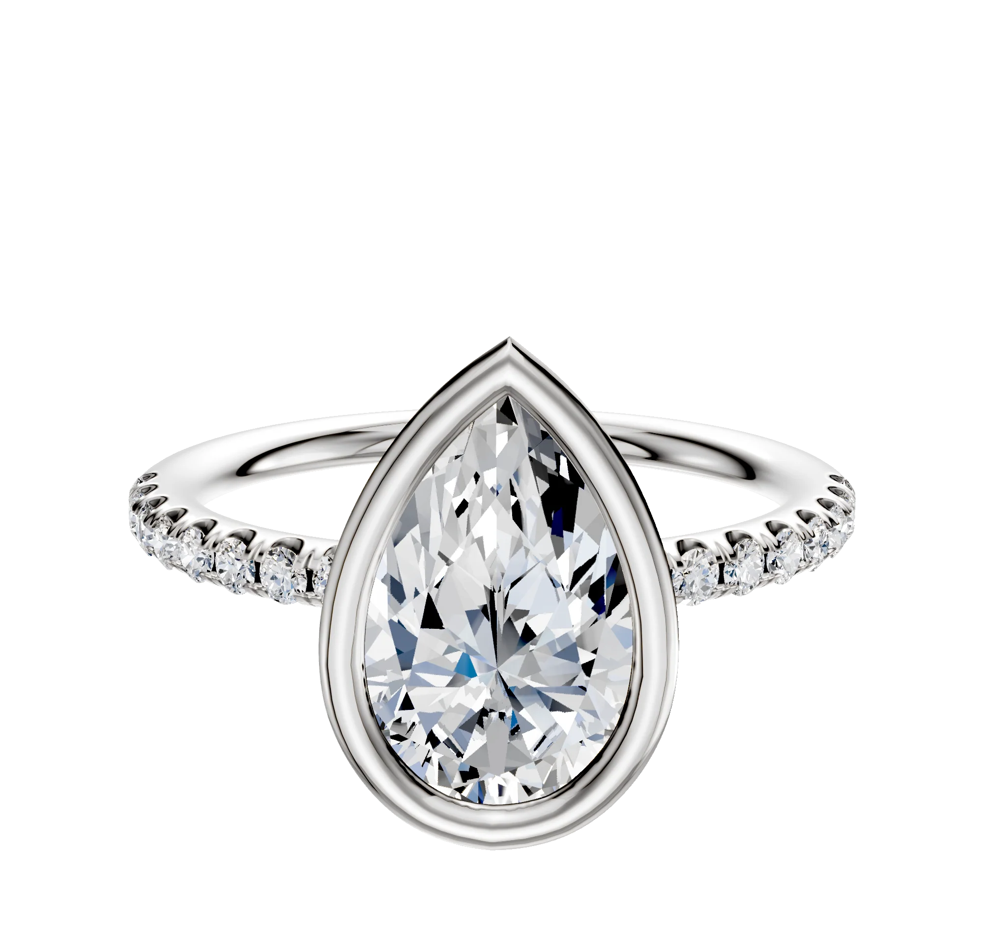 18K Two Tone Bezel Full Bezel East/West Classic Dome 1-Row-Pave 2.5mm Engagement Ring