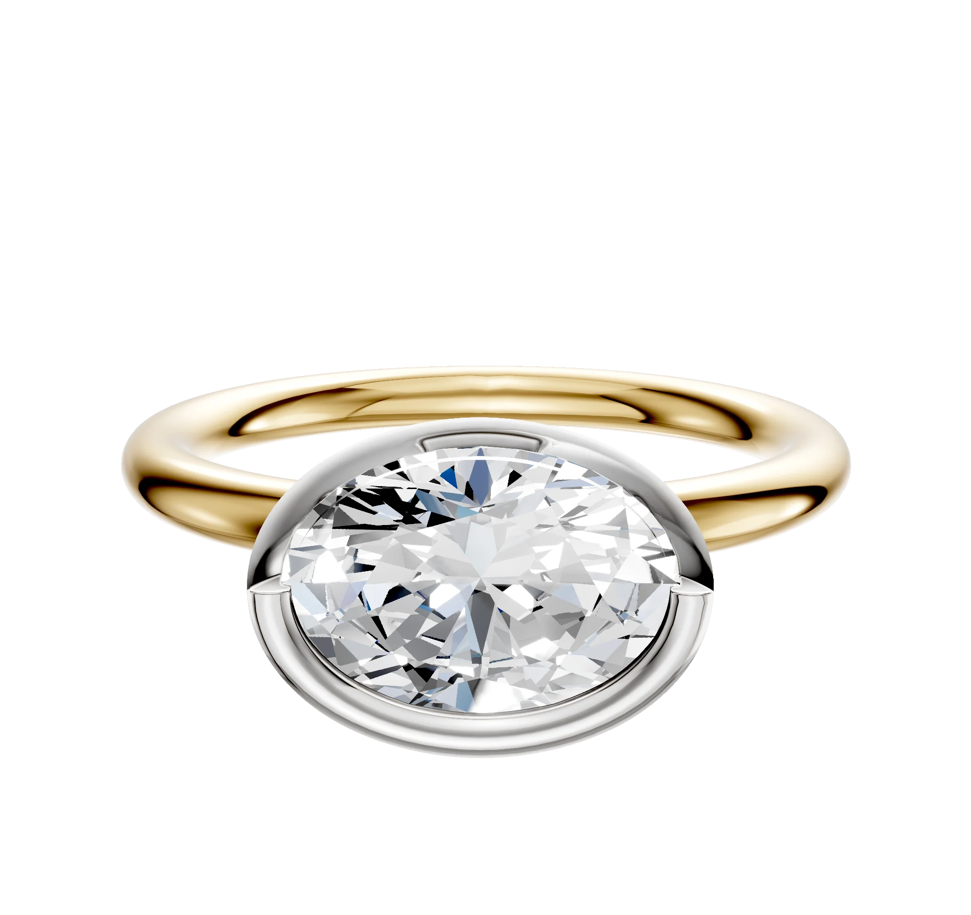 18K Two Tone Bezel Full Bezel East/West Classic Dome 2.0mm Engagement Ring