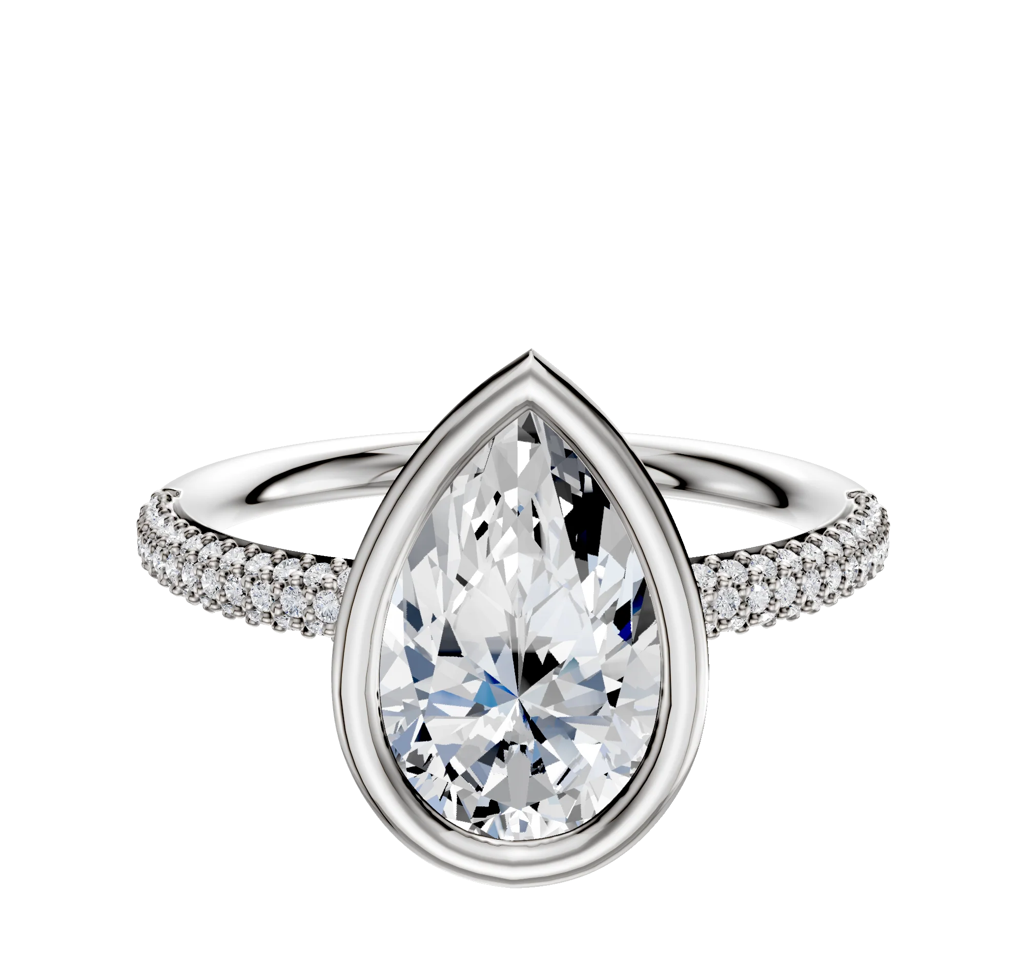 18K Two Tone Bezel Full Bezel East/West Classic Dome 3-Row-Pave 2.0mm Engagement Ring