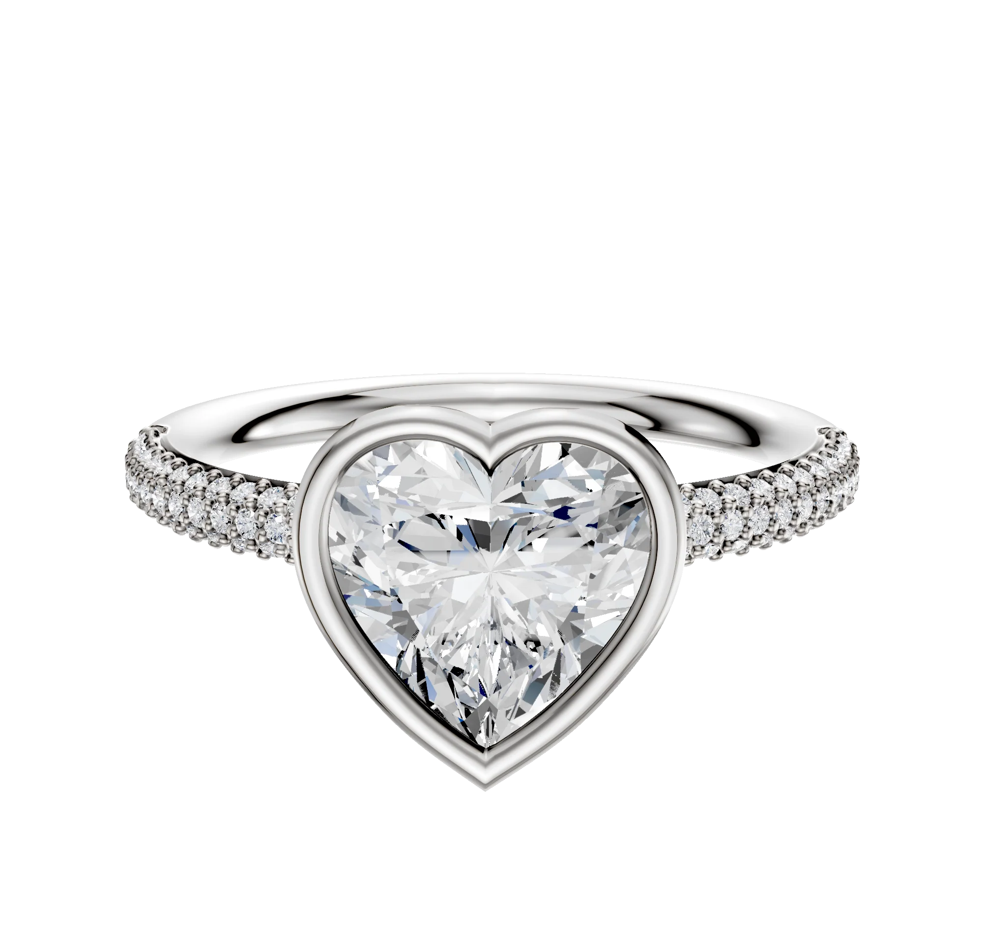 18K Two Tone Bezel Full Bezel East/West Classic Dome 3-Row-Pave 2.0mm Engagement Ring