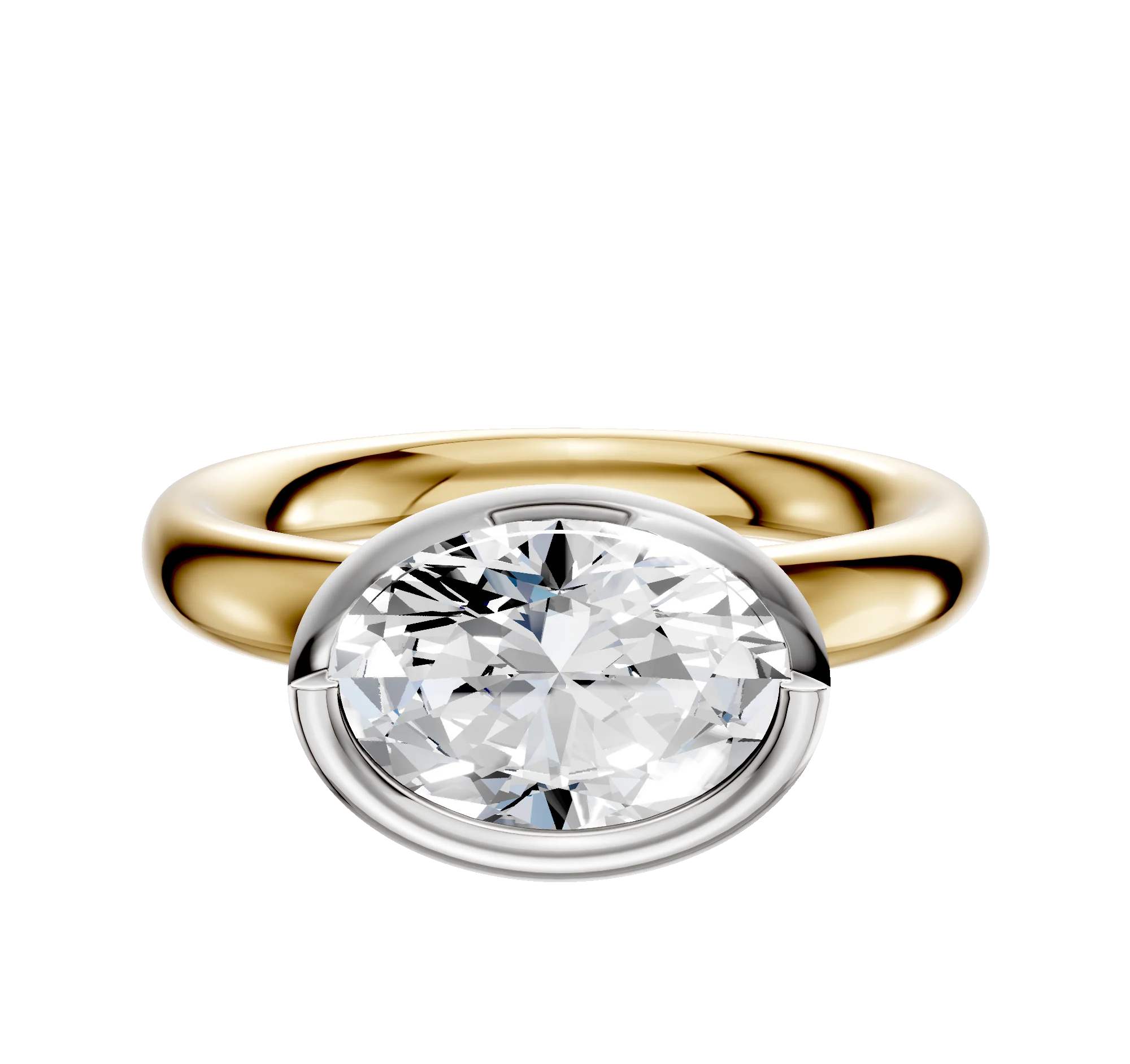 18K Two Tone Bezel Full Bezel East/West Classic Dome 3.0mm Engagement Ring