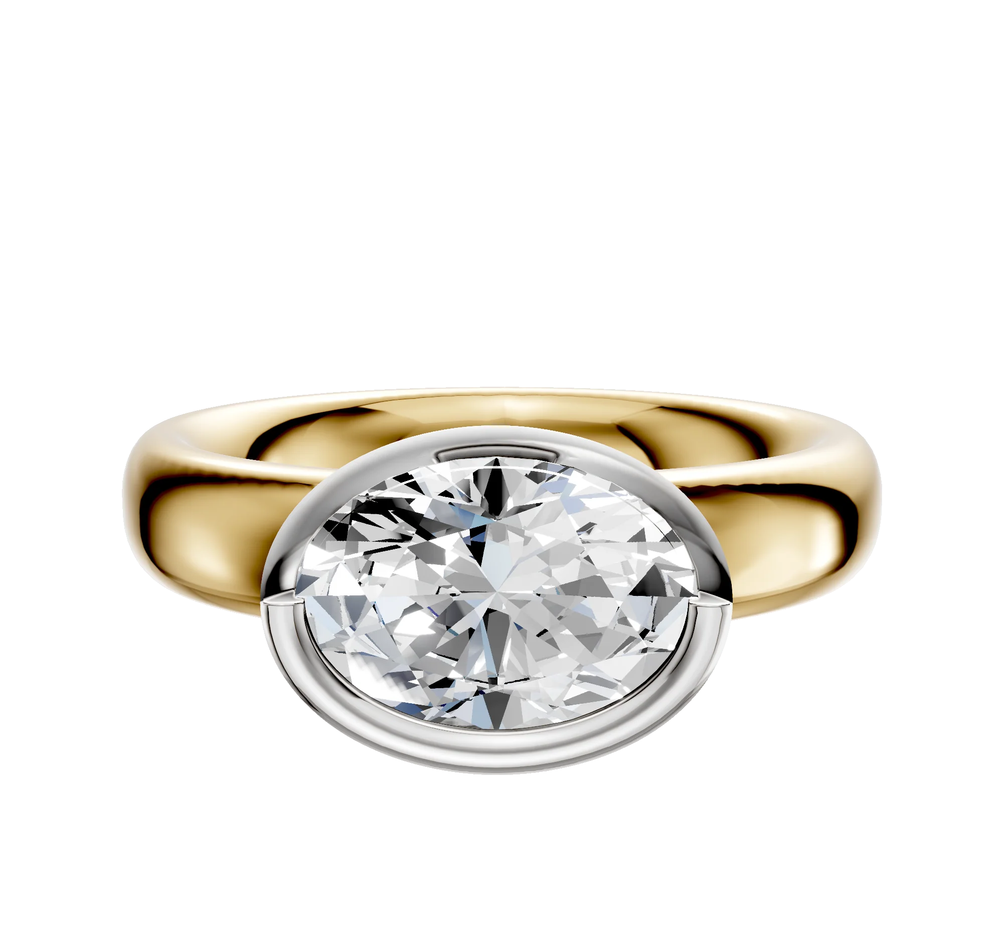 18K Two Tone Bezel Full Bezel East/West Classic Dome 4.0mm Engagement Ring