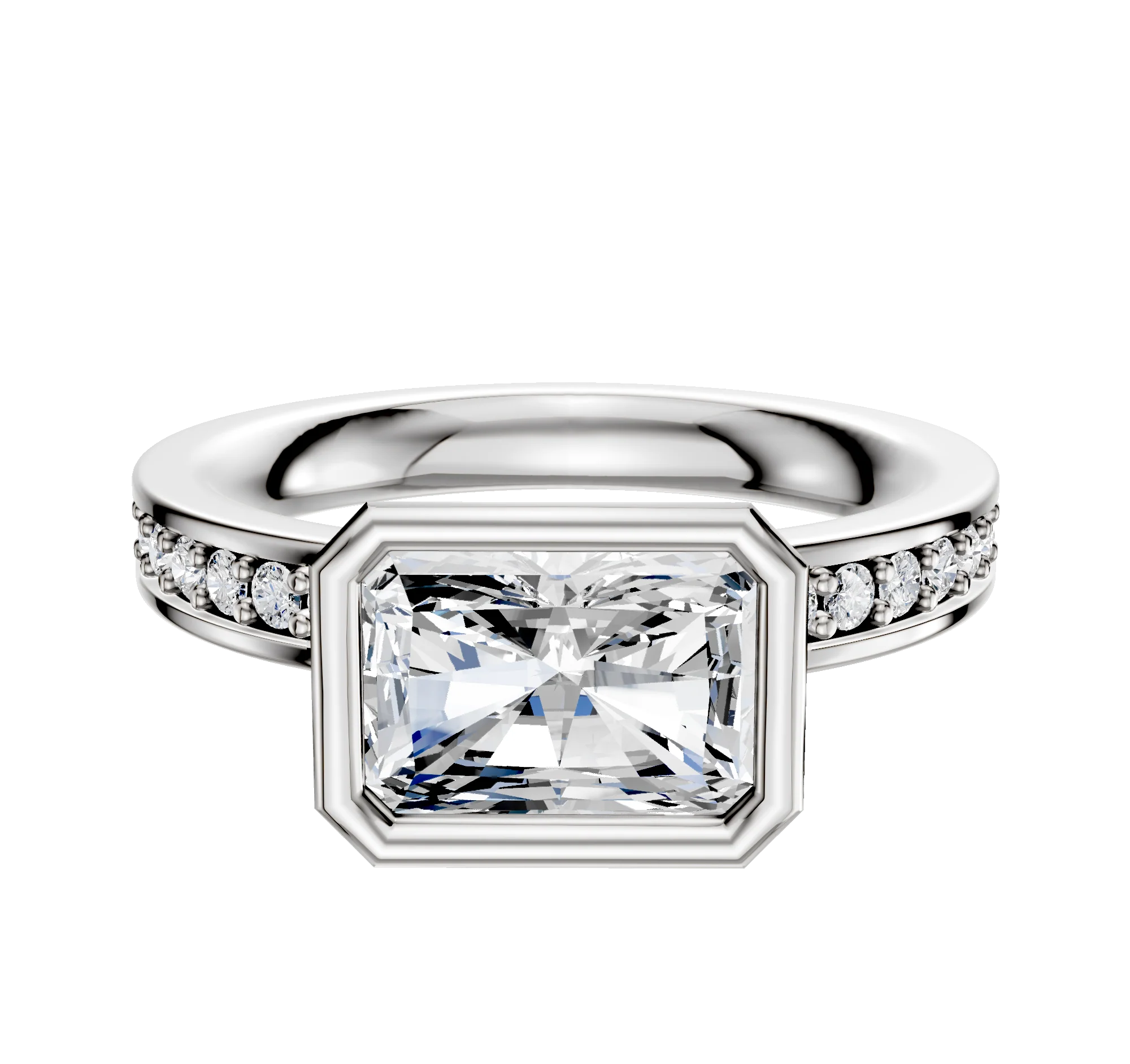 18K Two Tone Bezel Full Bezel East/West Classic Flat 1-Row-Pave 2.5mm Engagement Ring