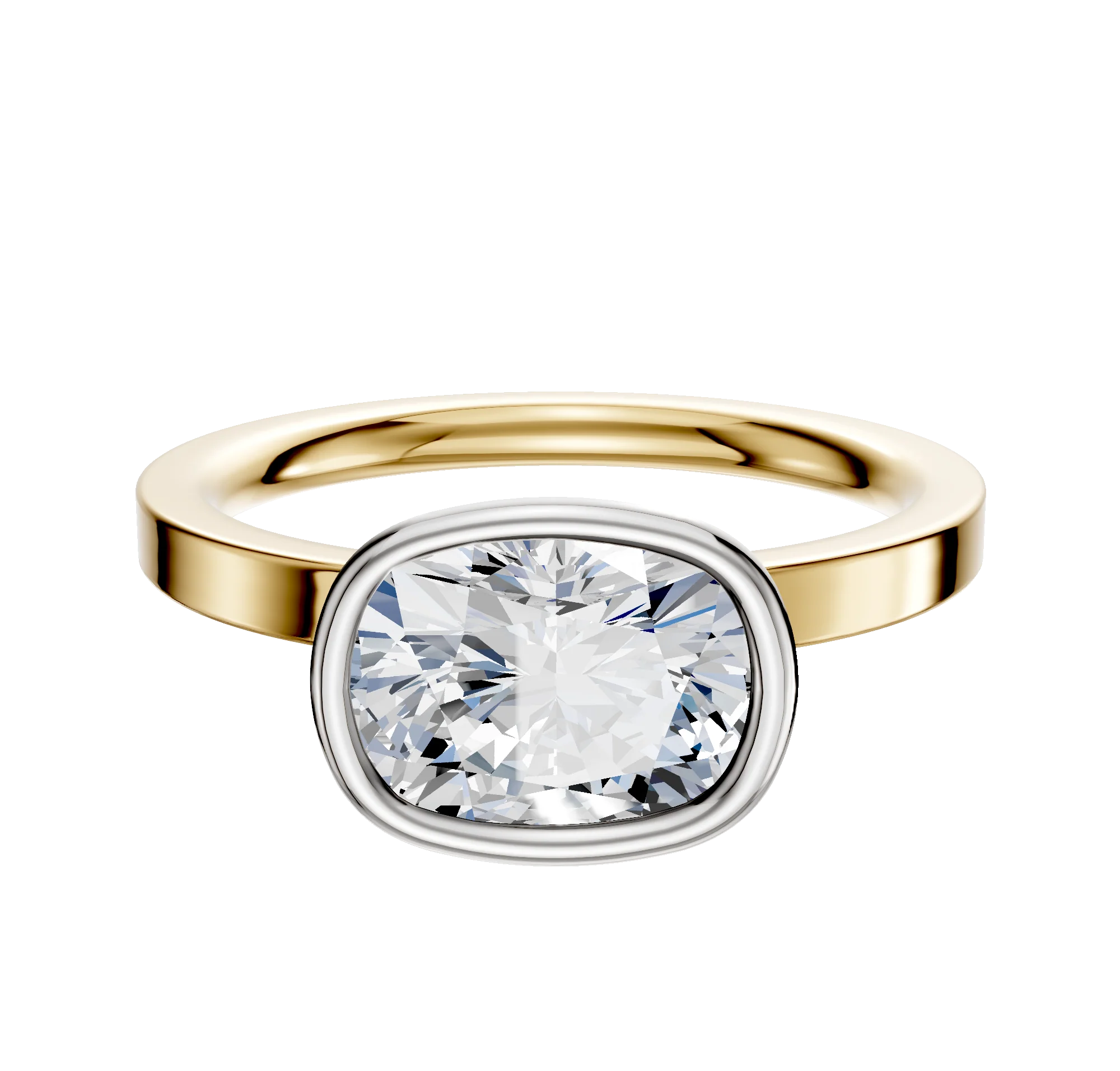 18K Two Tone Bezel Full Bezel East/West Classic Flat 2.0mm Engagement Ring