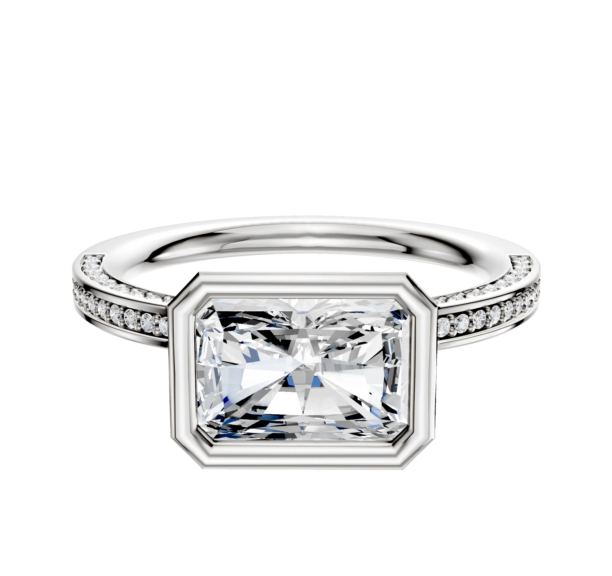 18K Two Tone Bezel Full Bezel East/West Classic Flat 3-Row-Pave 2.0mm Engagement Ring
