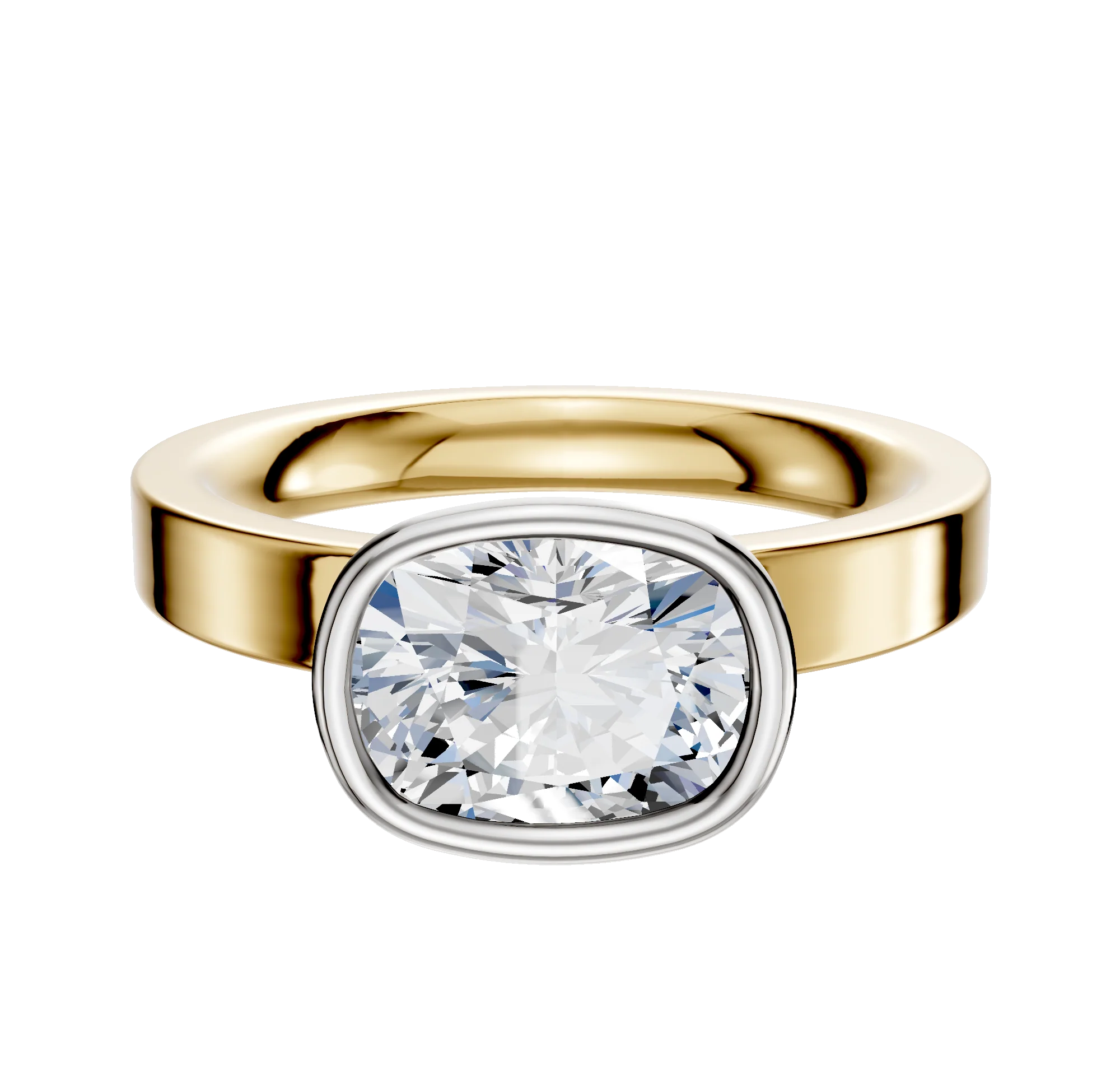 18K Two Tone Bezel Full Bezel East/West Classic Flat 3.0mm Engagement Ring