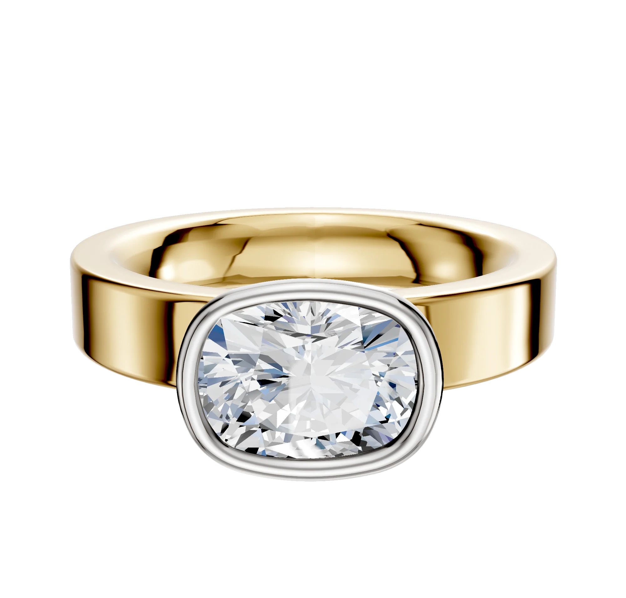 18K Two Tone Bezel Full Bezel East/West Classic Flat 4.0mm Engagement Ring